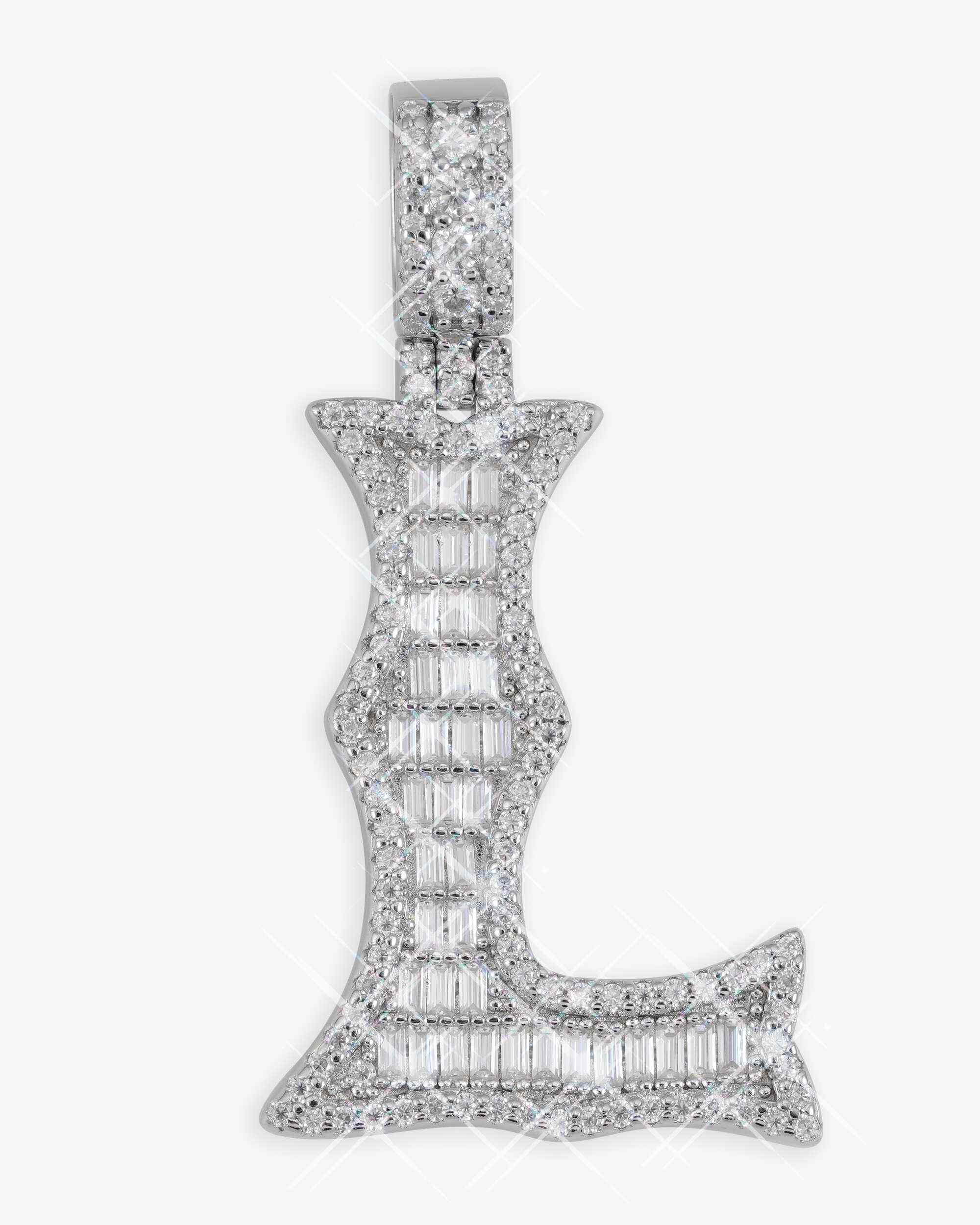 Moissanite Baguette Letter "L" Pendant - in white gold