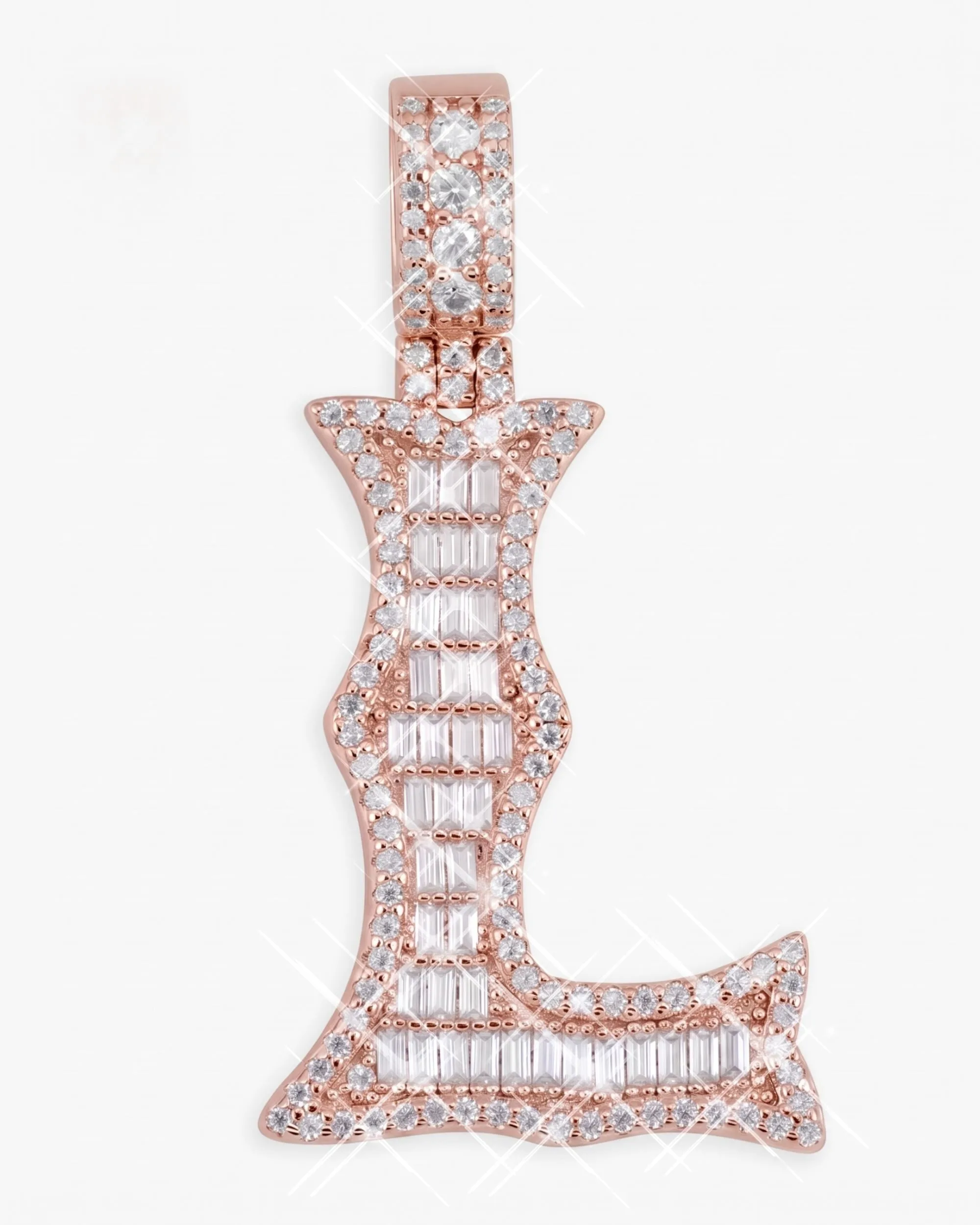 Moissanite Baguette Letter "L" Pendant - in white gold (view 5 of 12)