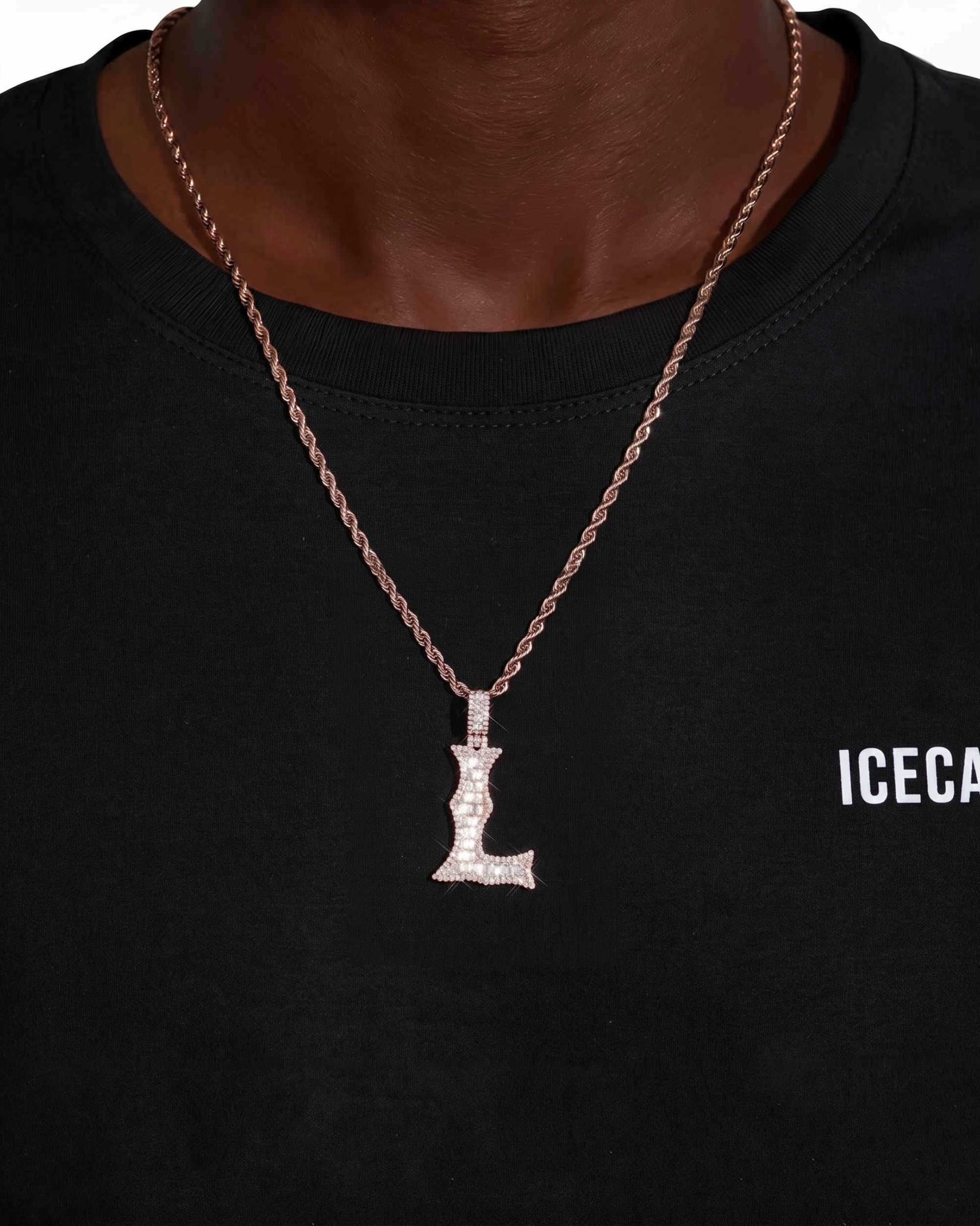 Moissanite Baguette Letter "L" Pendant - in white gold (view 6 of 12)