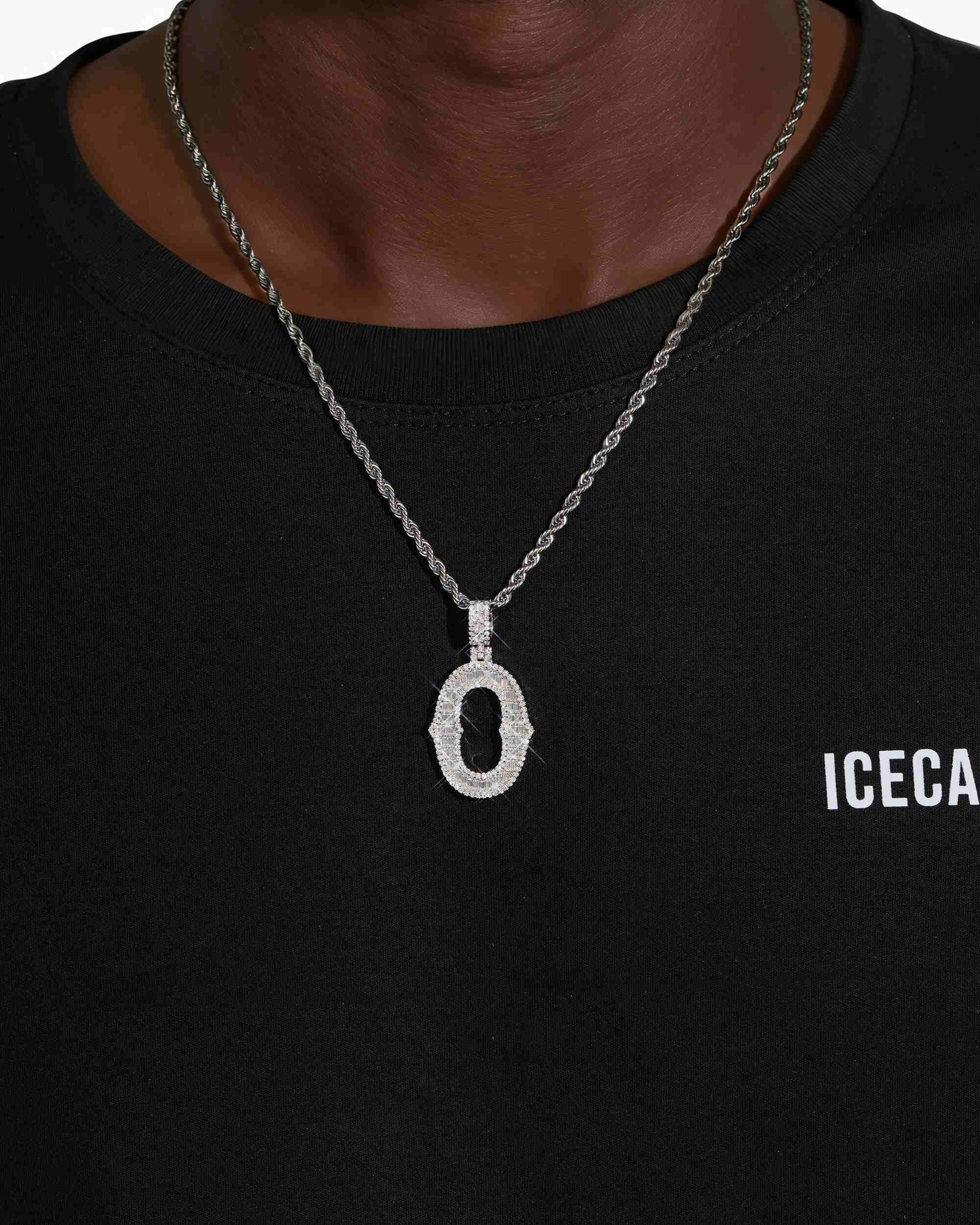 Moissanite Baguette Letter "O" Pendant - in white gold (view 2 of 14)