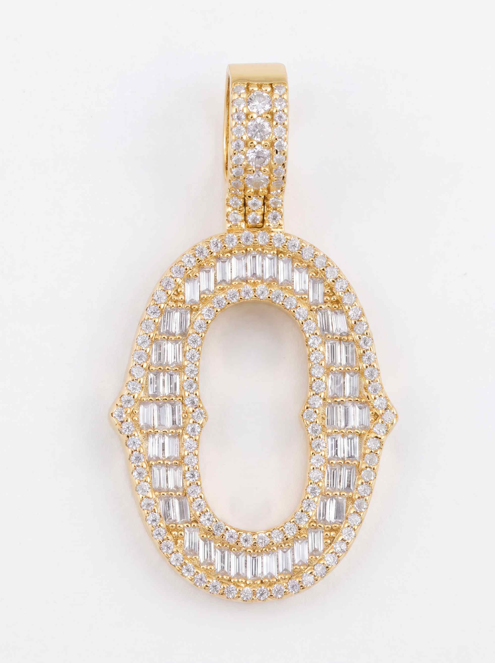 Moissanite Baguette Letter "O" Pendant - in white gold (view 7 of 14)