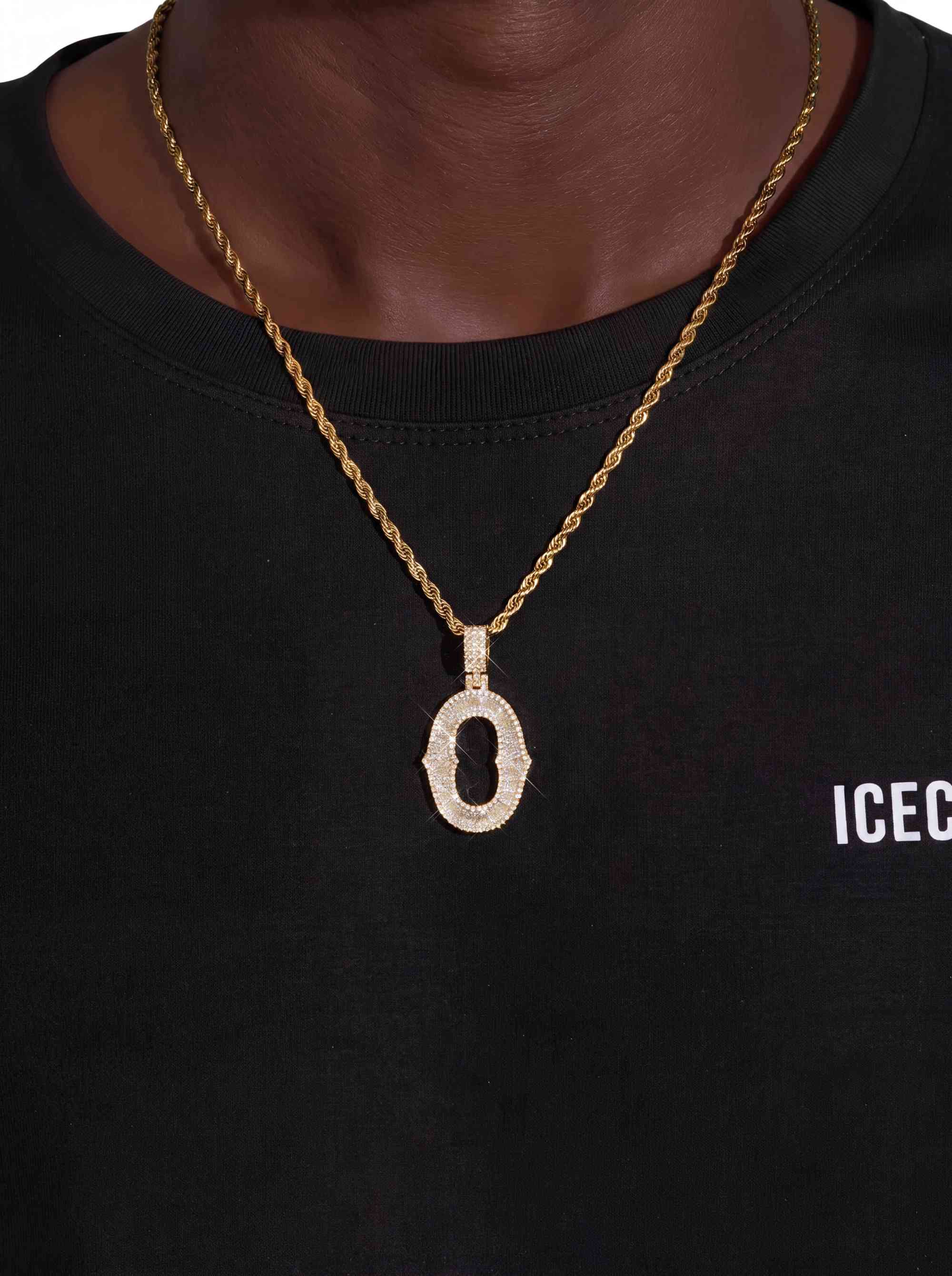 Moissanite Baguette Letter "O" Pendant - in white gold (view 8 of 14)