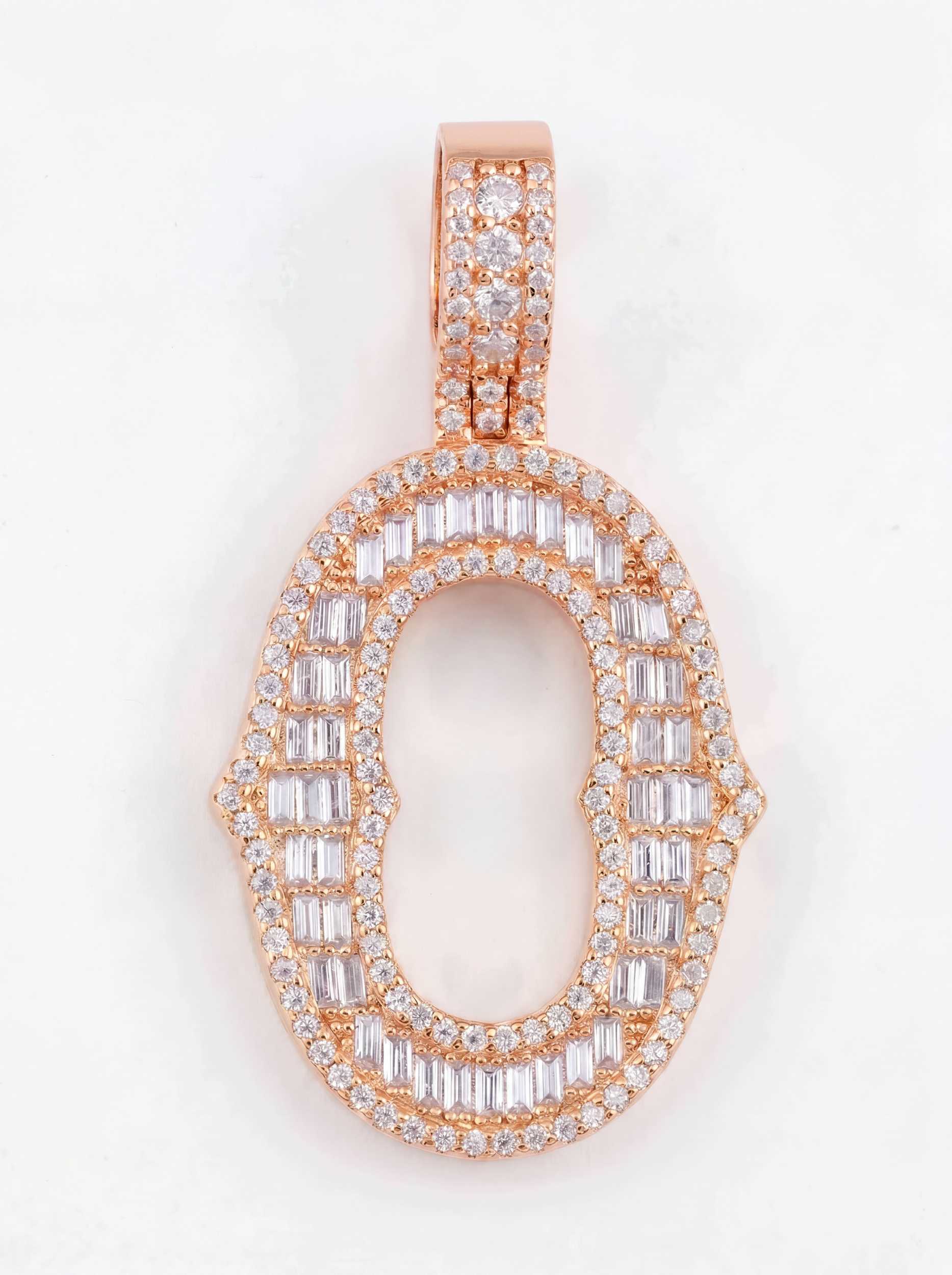 Moissanite Baguette Letter "O" Pendant - in white gold (view 11 of 14)