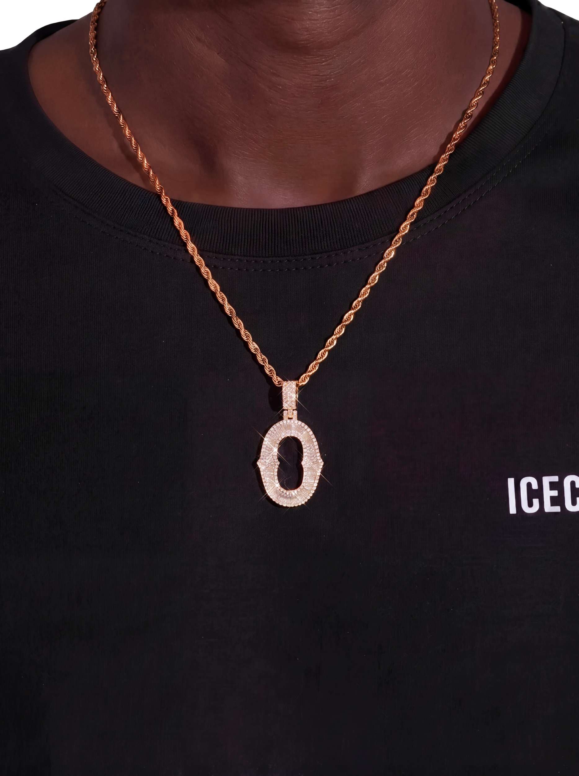 Moissanite Baguette Letter "O" Pendant - in white gold (view 13 of 14)