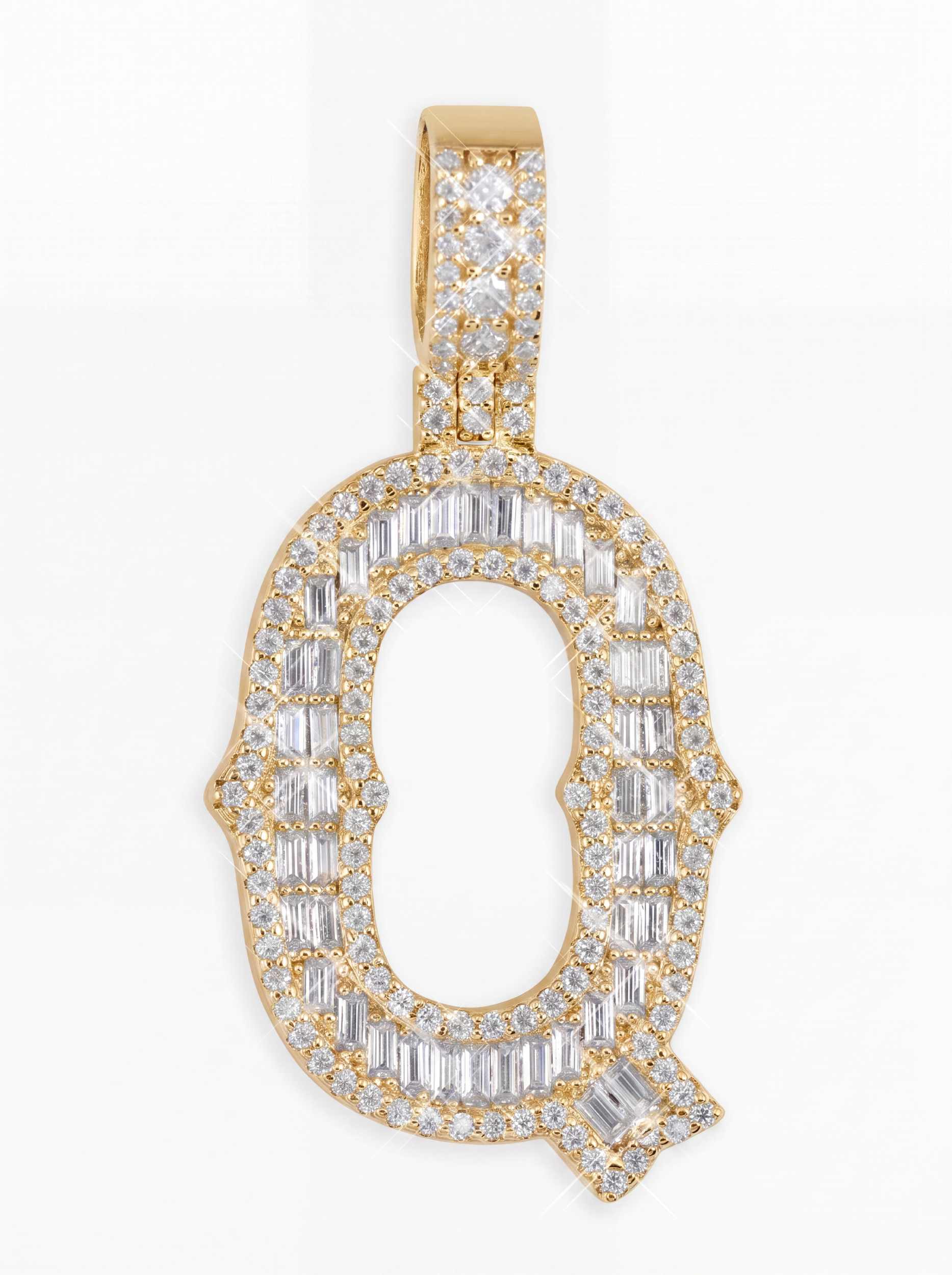 Moissanite Baguette Letter "Q" Pendant - in white gold (view 7 of 14)