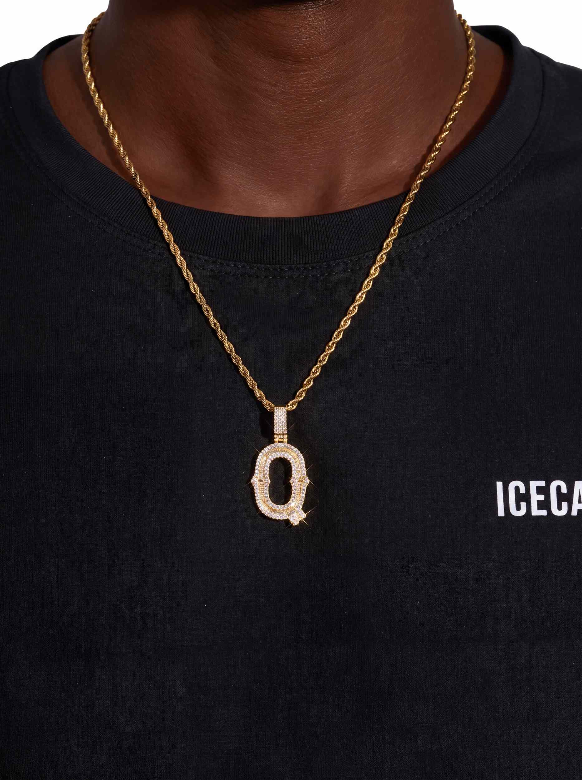 Moissanite Baguette Letter "Q" Pendant - in white gold (view 10 of 14)