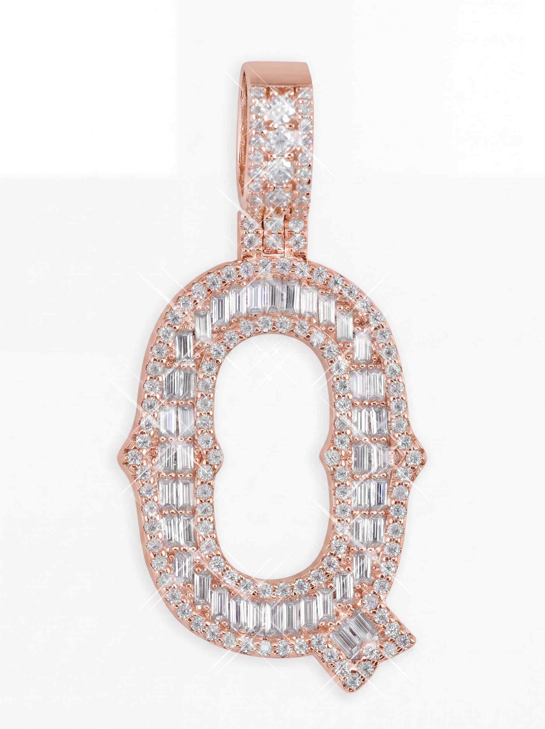 Moissanite Baguette Letter "Q" Pendant - in white gold (view 11 of 14)