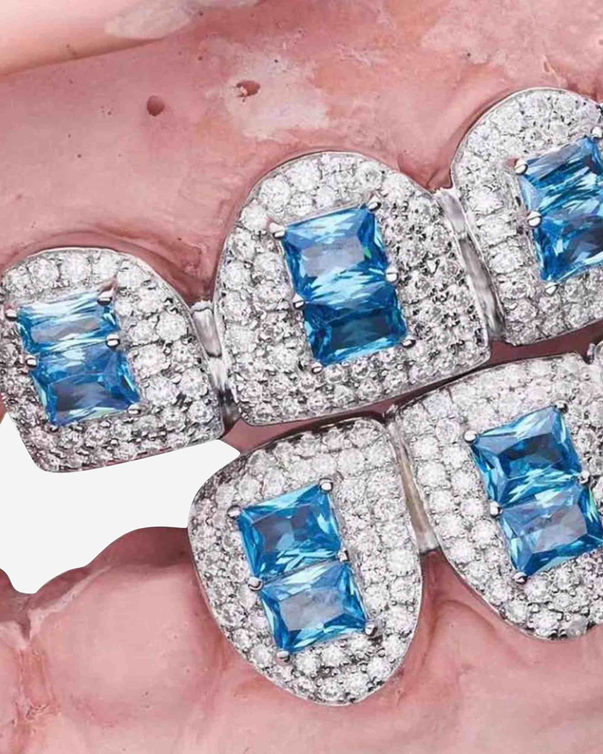 Moissanite Blue Gemstone Grillz - in white gold (view 3 of 3)