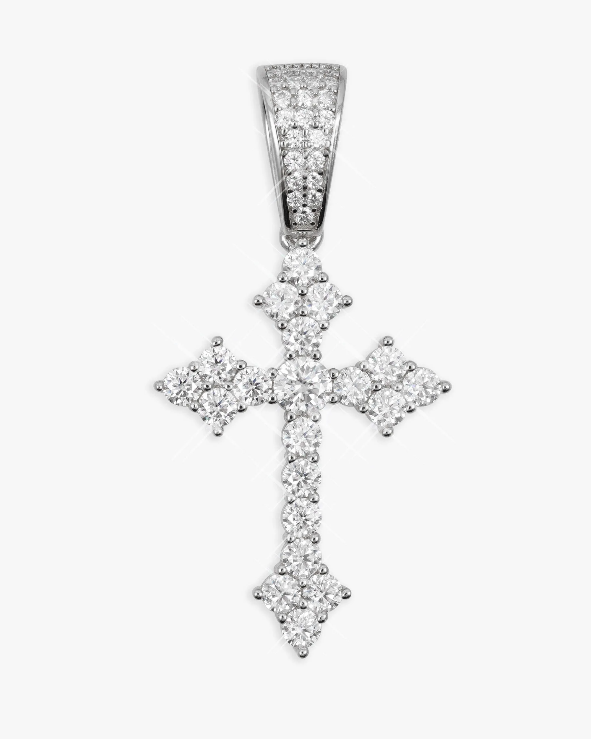Moissanite Budded Cross Pendant 14K Gold