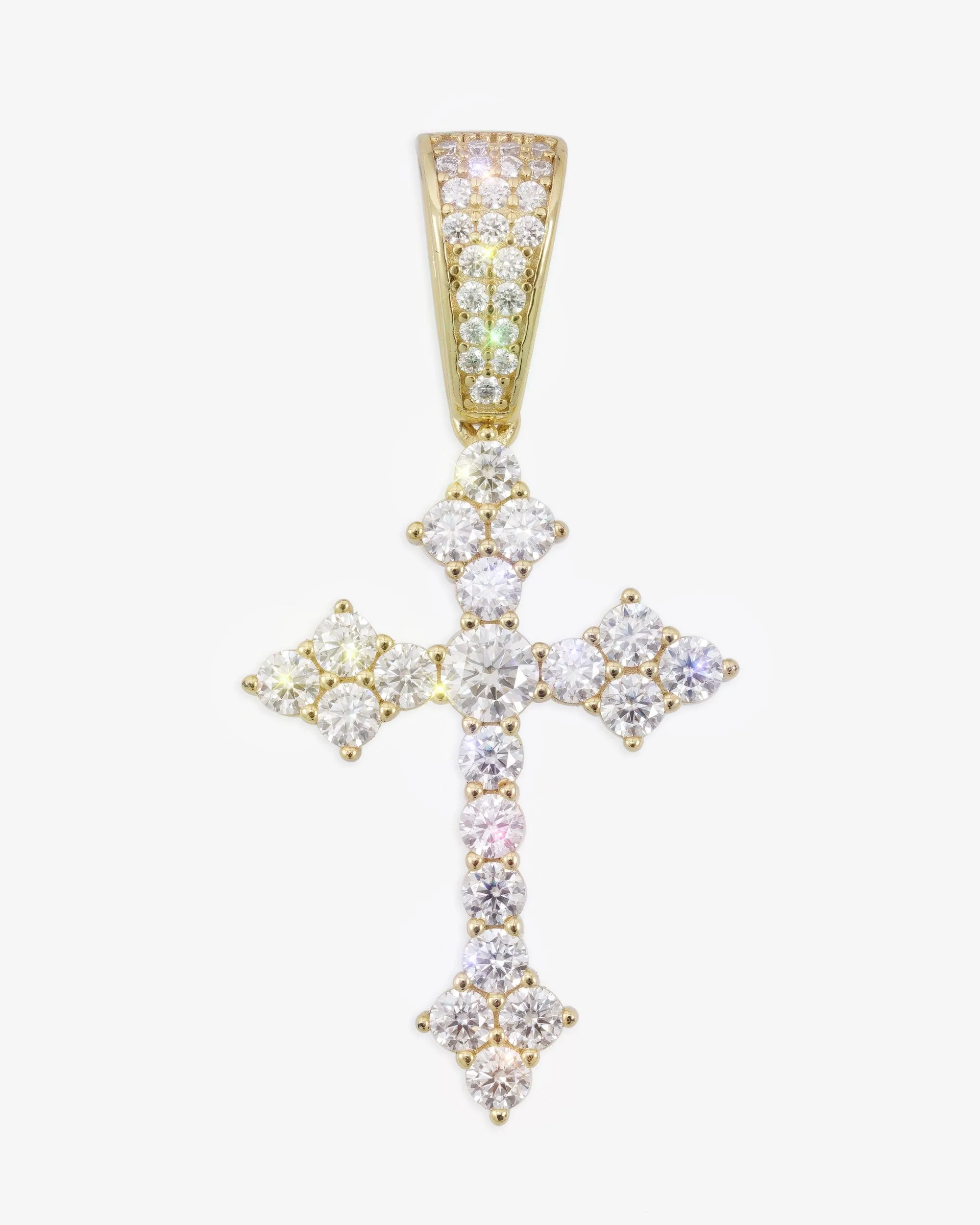 Moissanite Budded Cross Pendant 14K Gold (view 5 of 9)