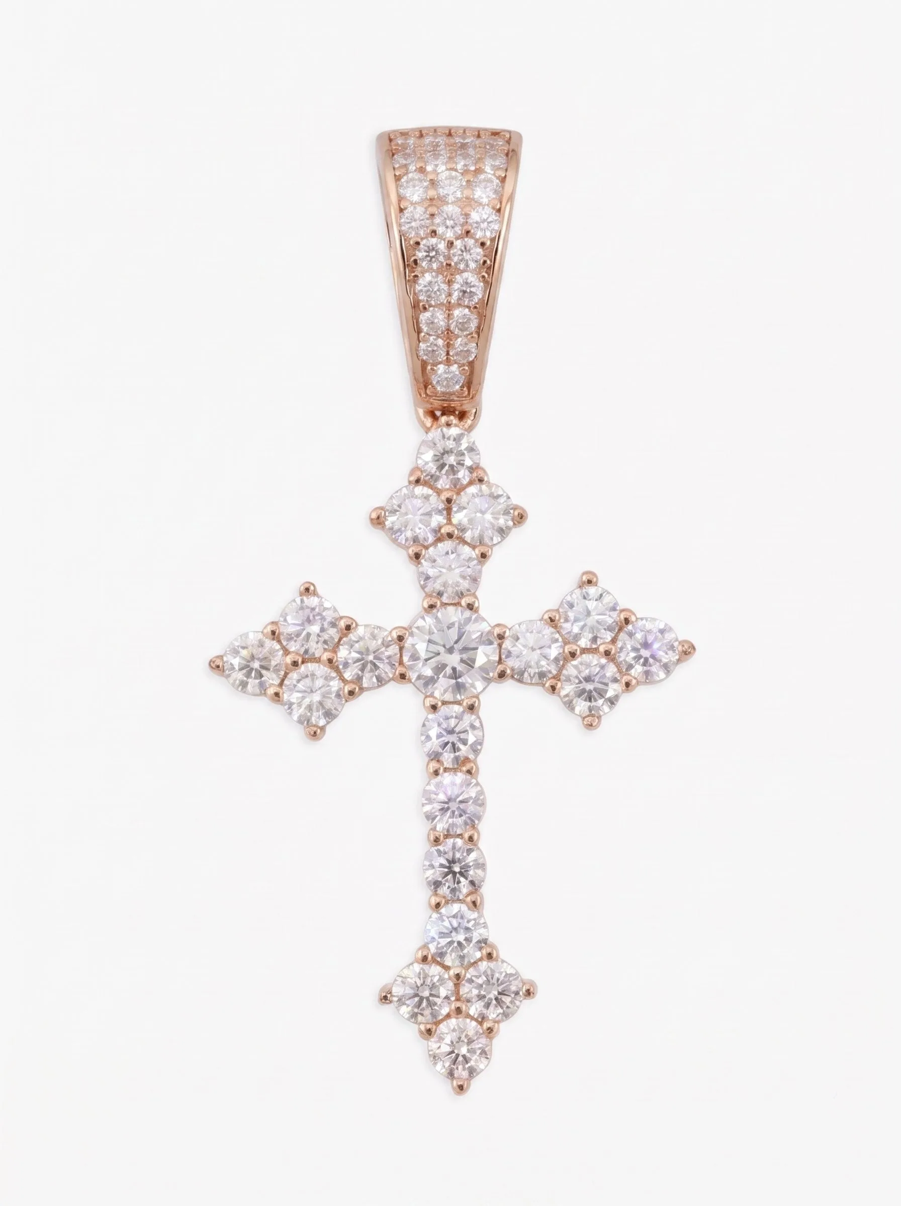 Moissanite Budded Cross Pendant 14K Gold (view 7 of 9)