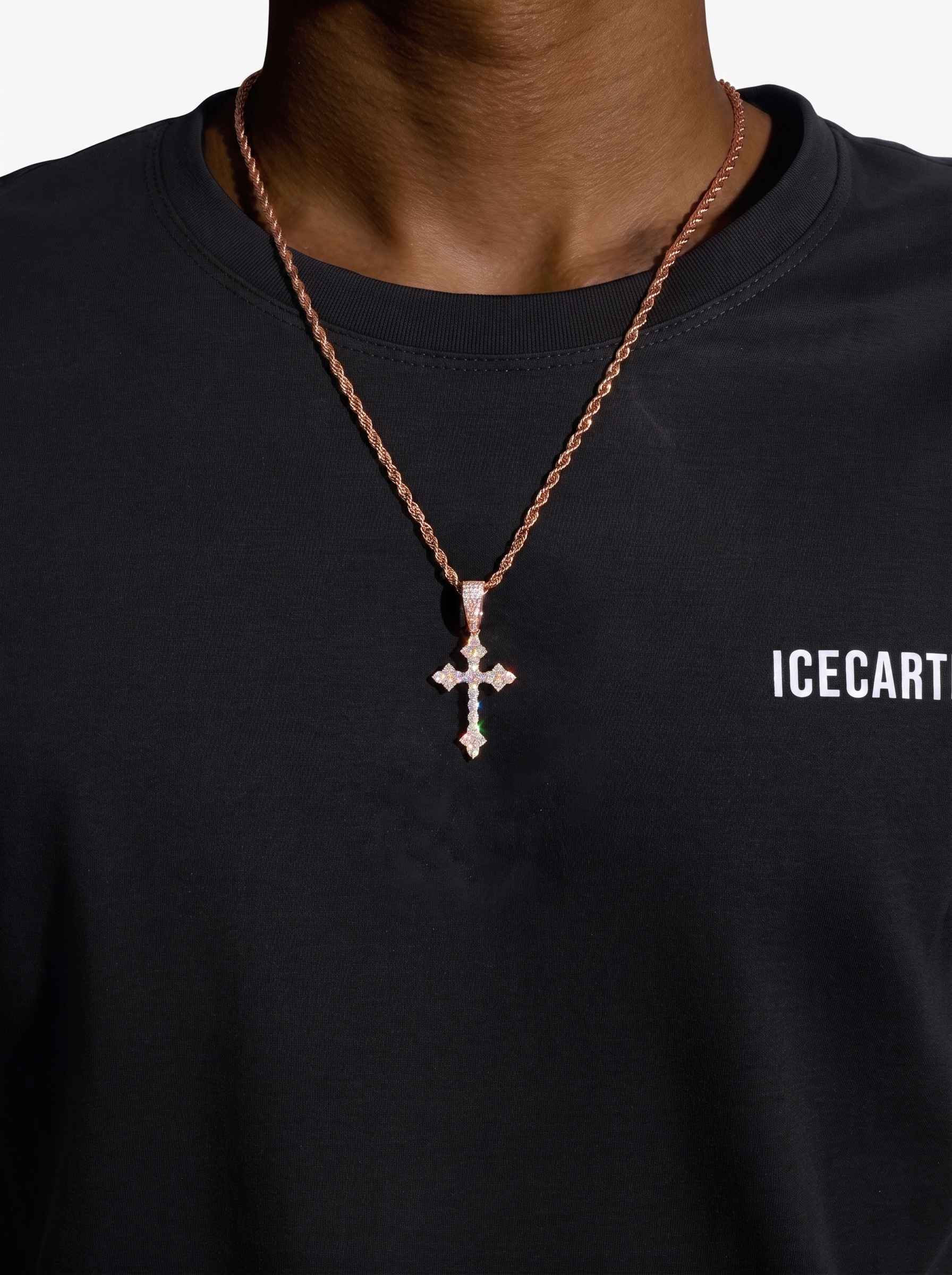 Moissanite Budded Cross Pendant 14K Gold (view 9 of 9)