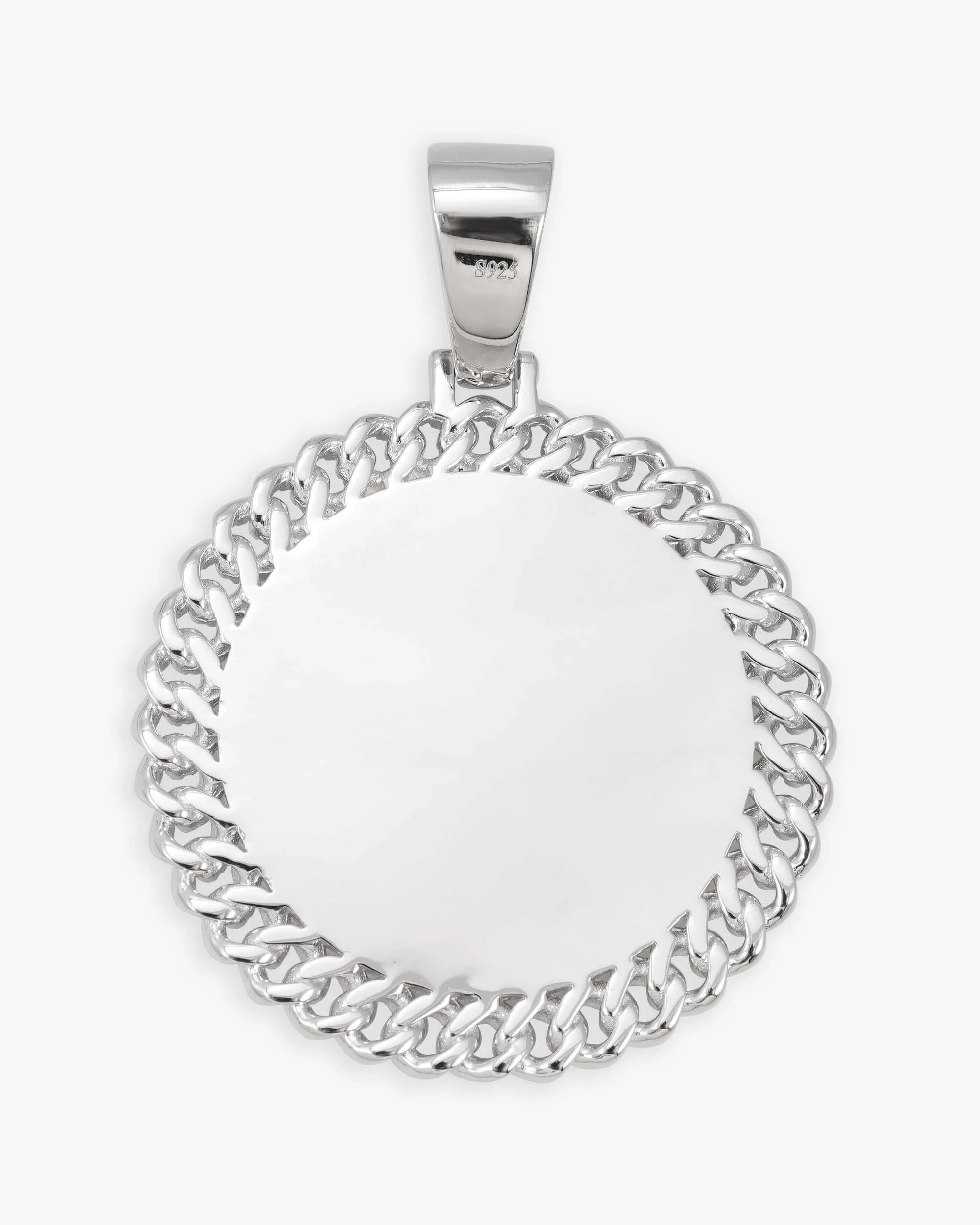 Moissanite Circle Cuban Photo Pendant - in 925 silver & moissanite (view 4 of 15)