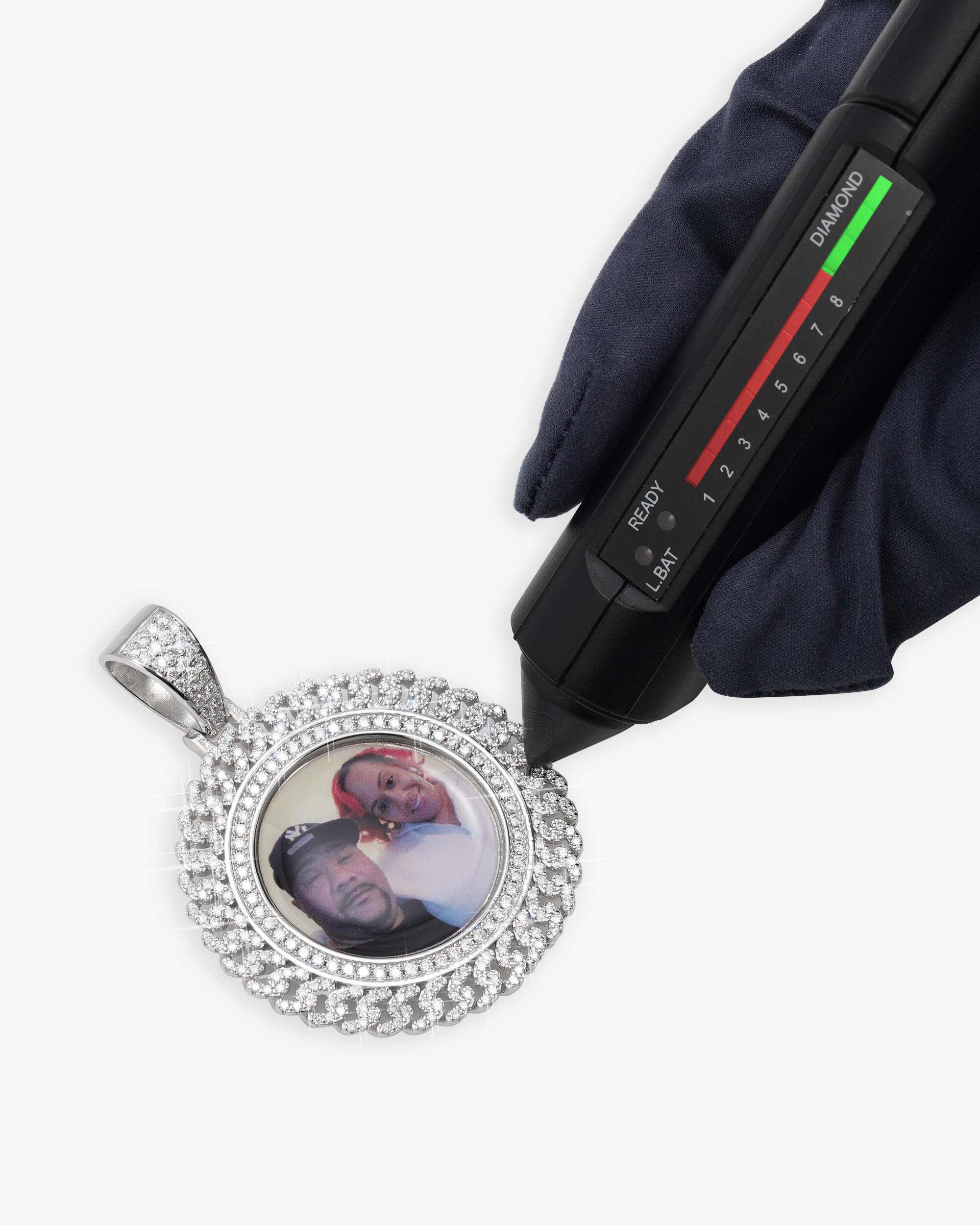 Moissanite Circle Cuban Photo Pendant - in 925 silver & moissanite (view 5 of 15)