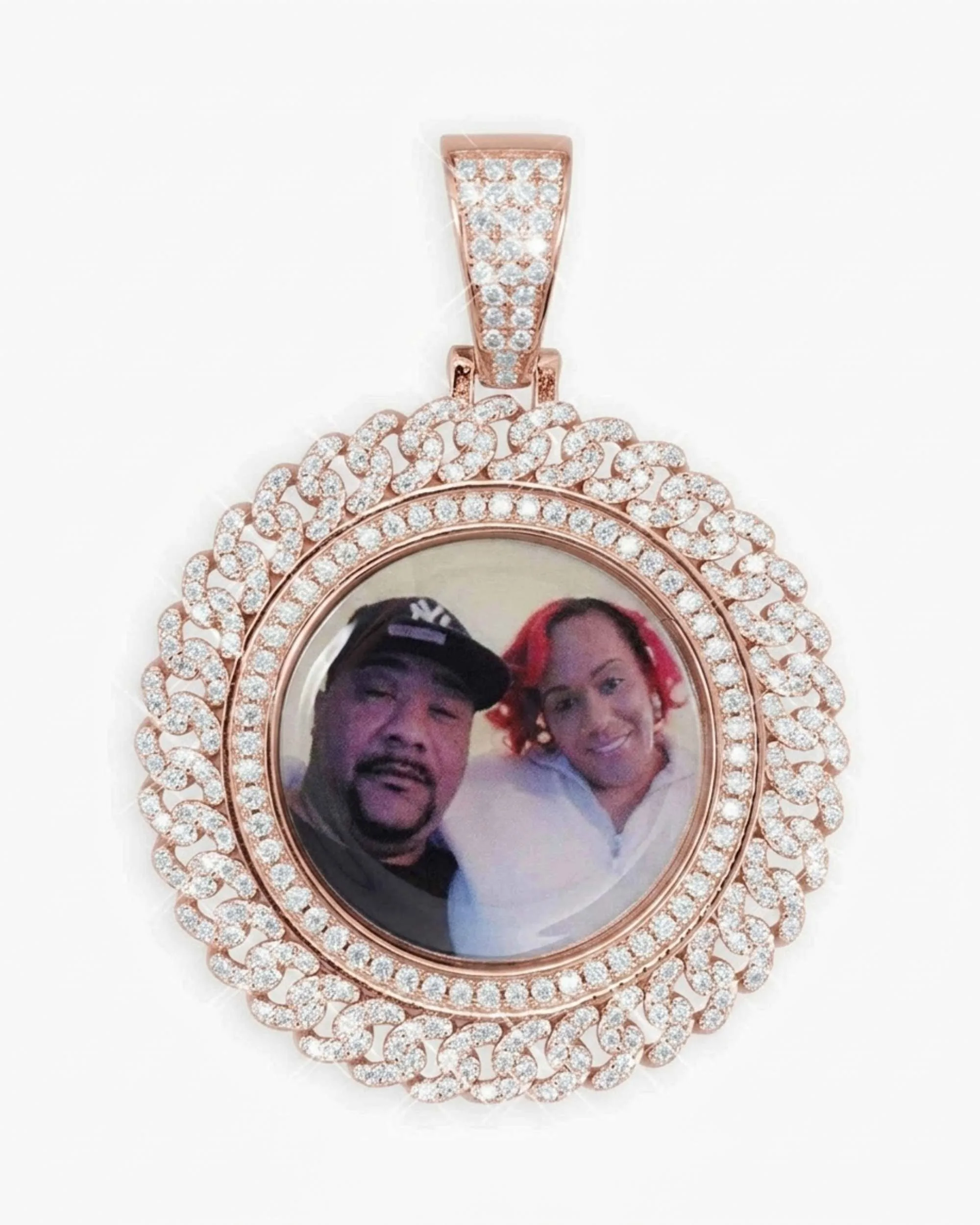 Moissanite Circle Cuban Photo Pendant - in 925 silver & moissanite (view 6 of 15)
