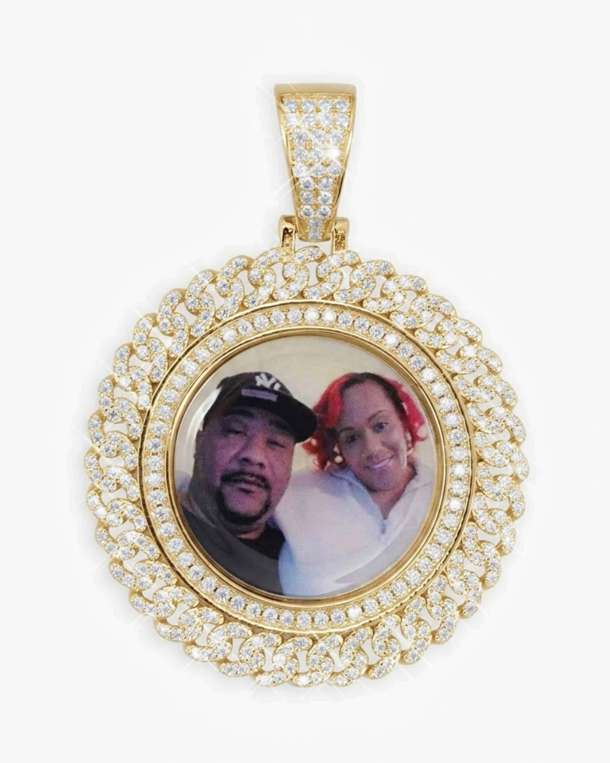 Moissanite Circle Cuban Photo Pendant - in 925 silver & moissanite (view 11 of 15)
