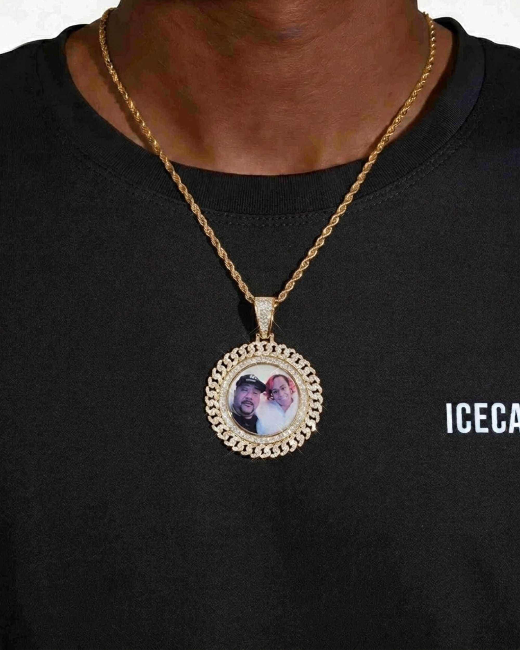Moissanite Circle Cuban Photo Pendant - in 925 silver & moissanite (view 12 of 15)