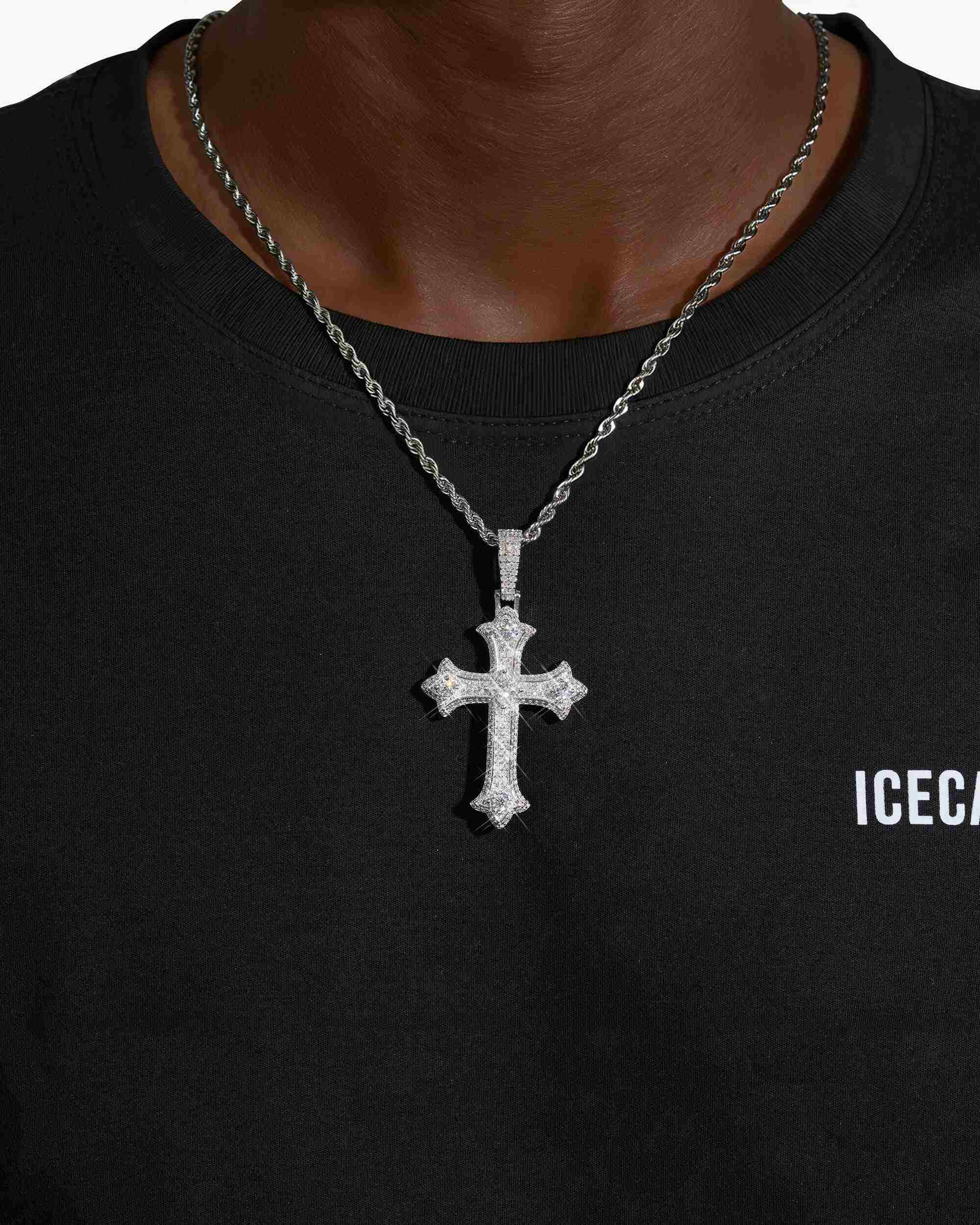 Moissanite Cross Pendant 14K Gold (view 2 of 6)
