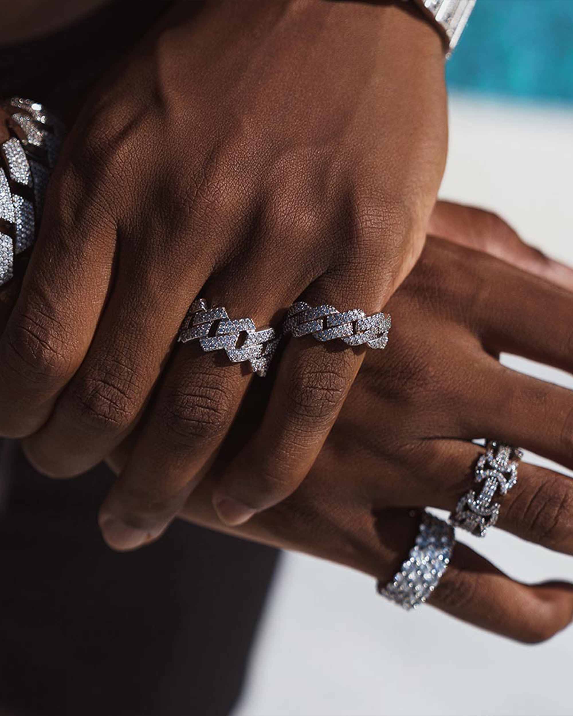 Moissanite 2-Row Miami Cuban Link Ring 14K Gold (view 3 of 6)