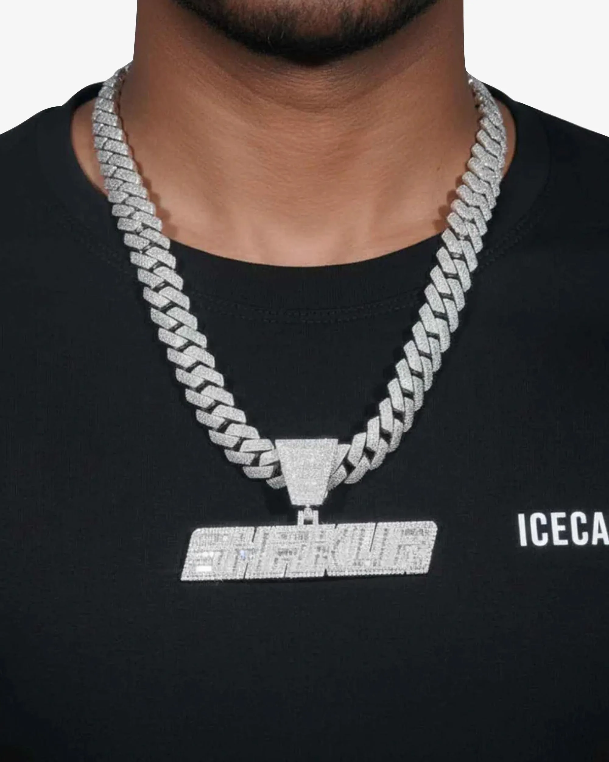 Moissanite Custom "SHAKUR" Pendant + Custom 4 Row 20MM Cuban Link Chain 14K Gold (view 2 of 4)