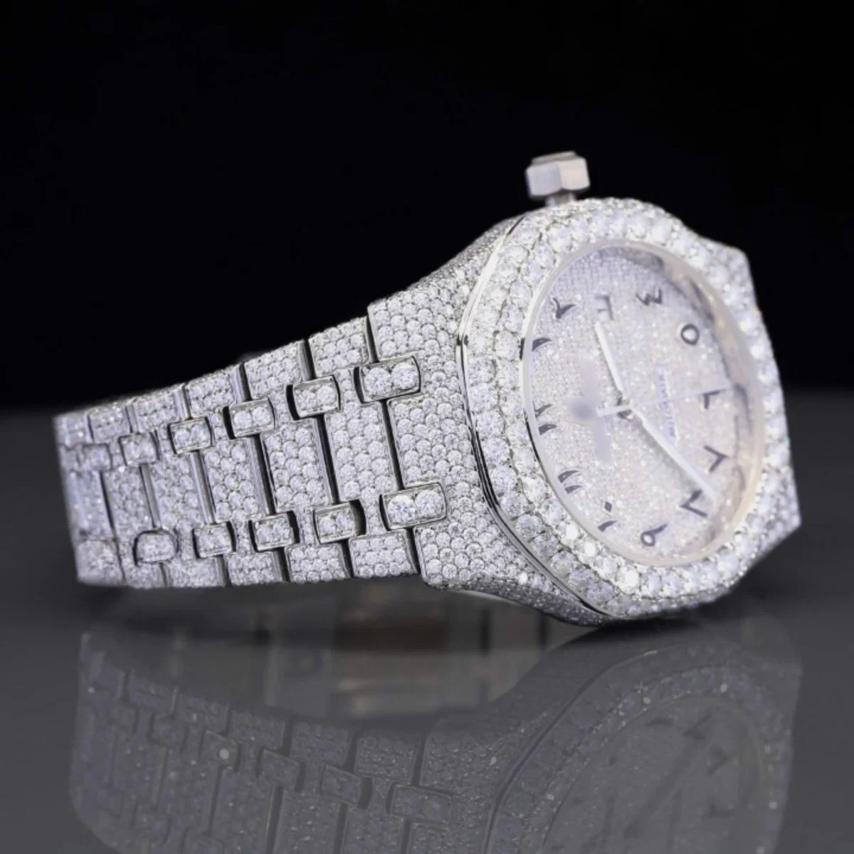 Moissanite Diamond Arabian Number Iced Out Bust Down Automatic Watch (view 4 of 6)