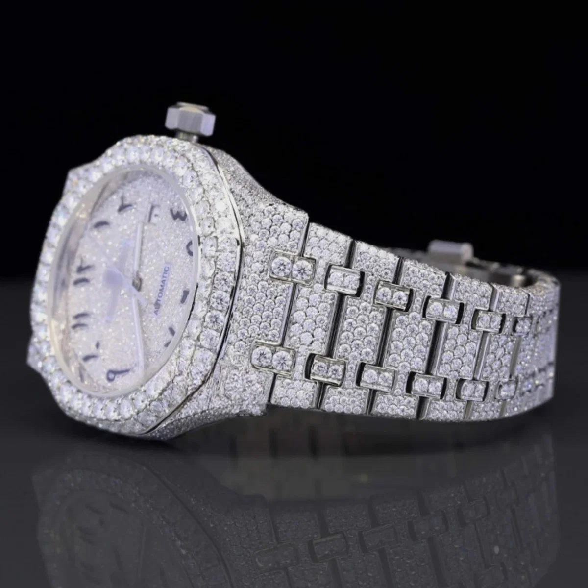 Moissanite Diamond Arabian Number Iced Out Bust Down Automatic Watch (view 5 of 6)
