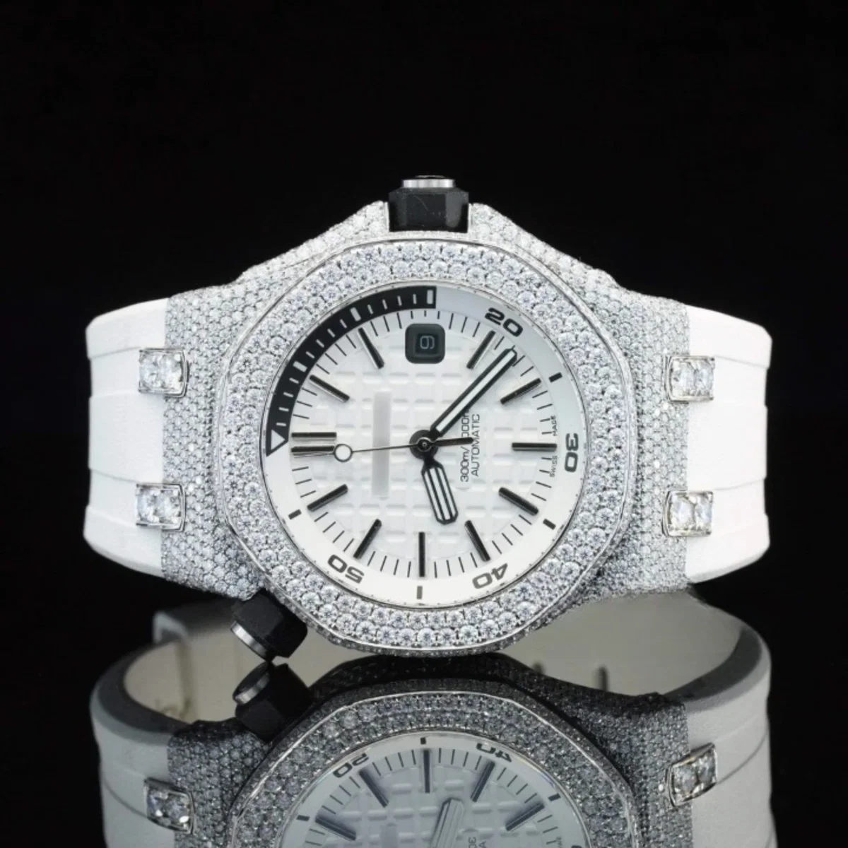 Moissanite Diamond Iced Out Fancy White Belt Automatic Watch For Men