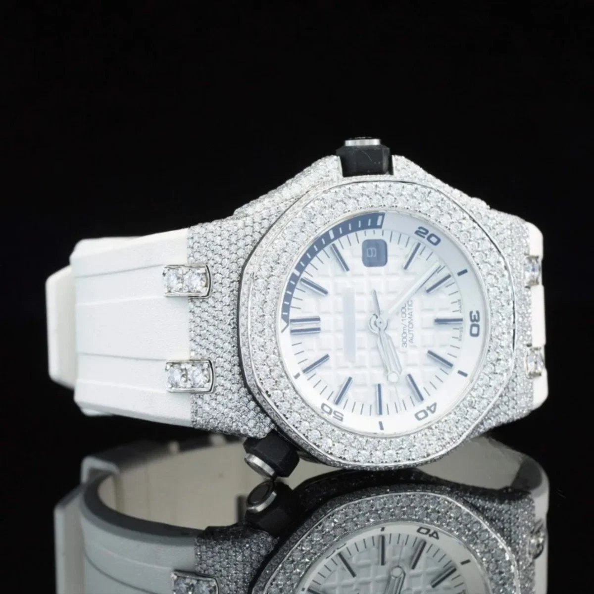 Moissanite Diamond Iced Out Fancy White Belt Automatic Watch For Men (view 2 of 4)