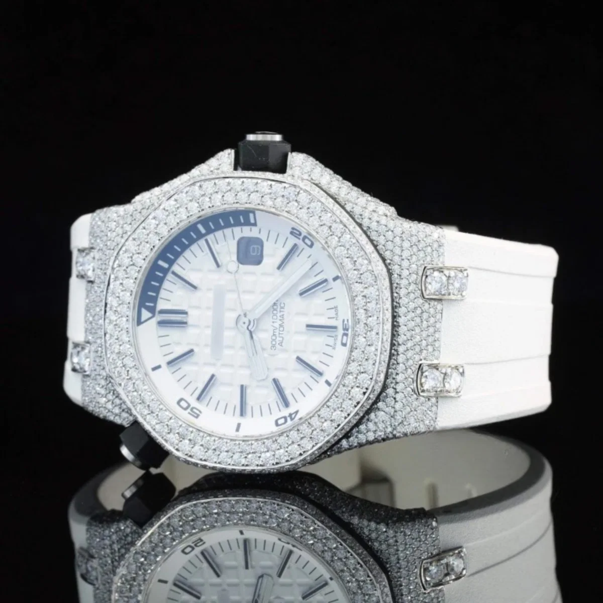 Moissanite Diamond Iced Out Fancy White Belt Automatic Watch For Men (view 3 of 4)