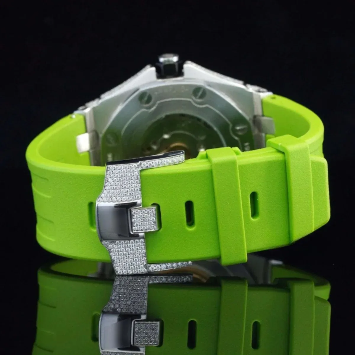 Moissanite Diamond Watch Iced Out Green Belt Automatic Wrist Watch (view 4 of 4)