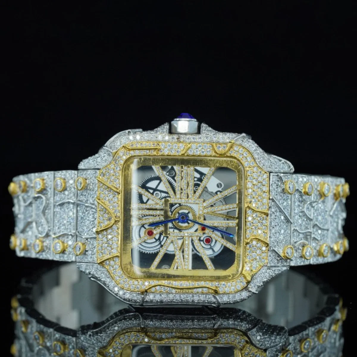Moissanite Diamond Watch In Snake Skin Style Fully Iced Out Watch