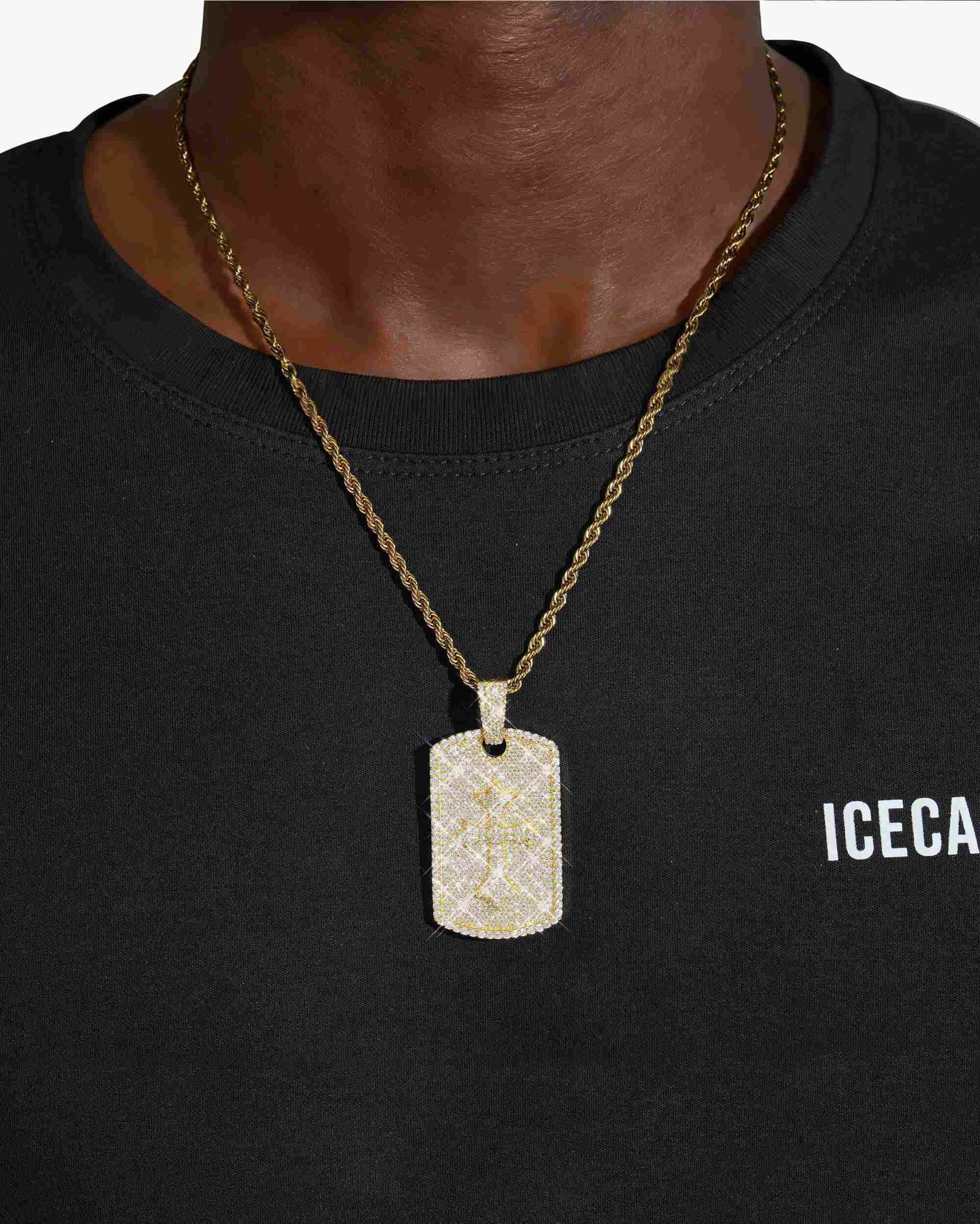 Moissanite Dog Tag Cross Pendant 14K Gold (view 6 of 11)