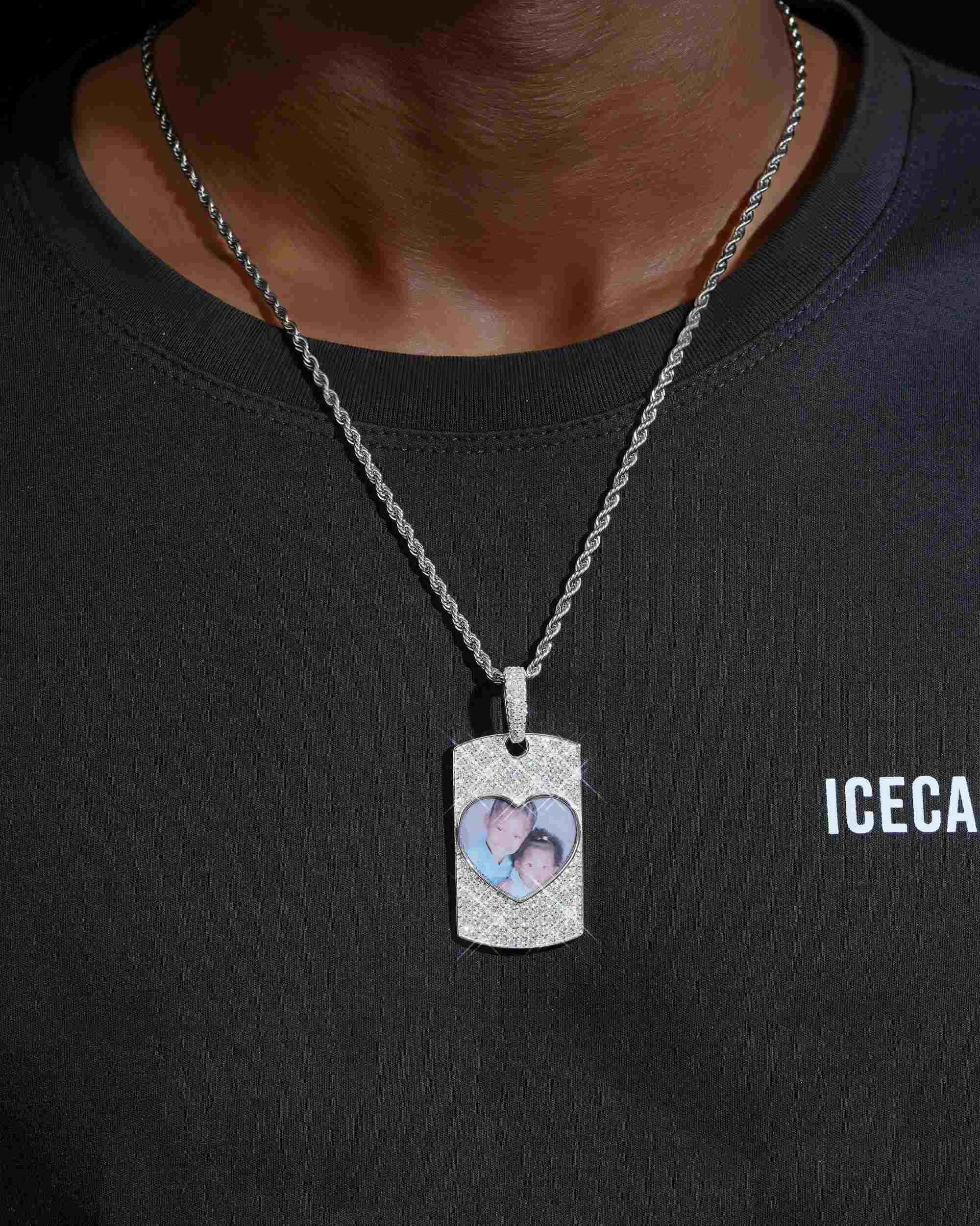 Moissanite Dog Tag Heart Photo Pendant 14K Gold (view 2 of 13)