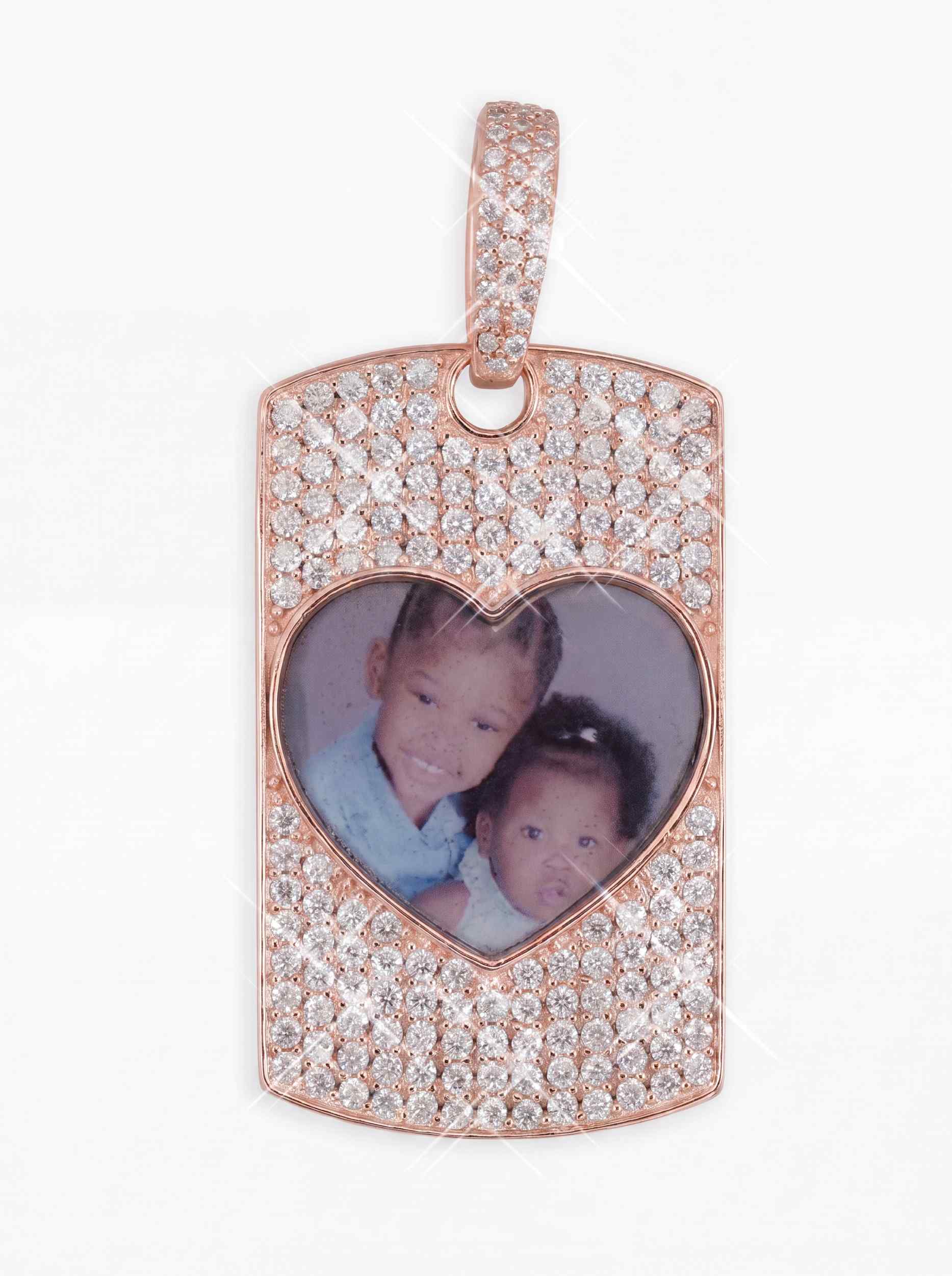 Moissanite Dog Tag Heart Photo Pendant 14K Gold (view 6 of 13)