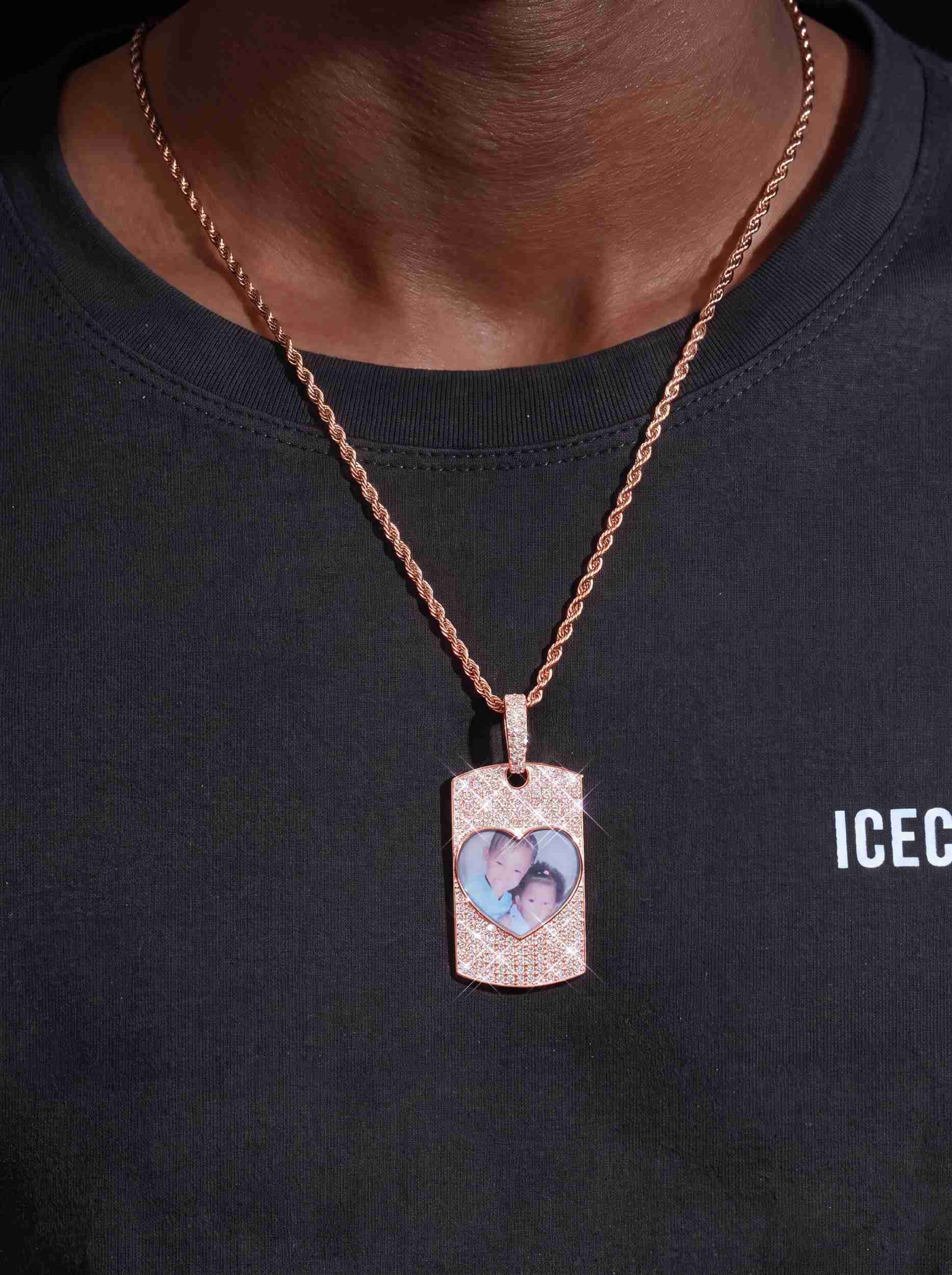 Moissanite Dog Tag Heart Photo Pendant 14K Gold (view 9 of 13)