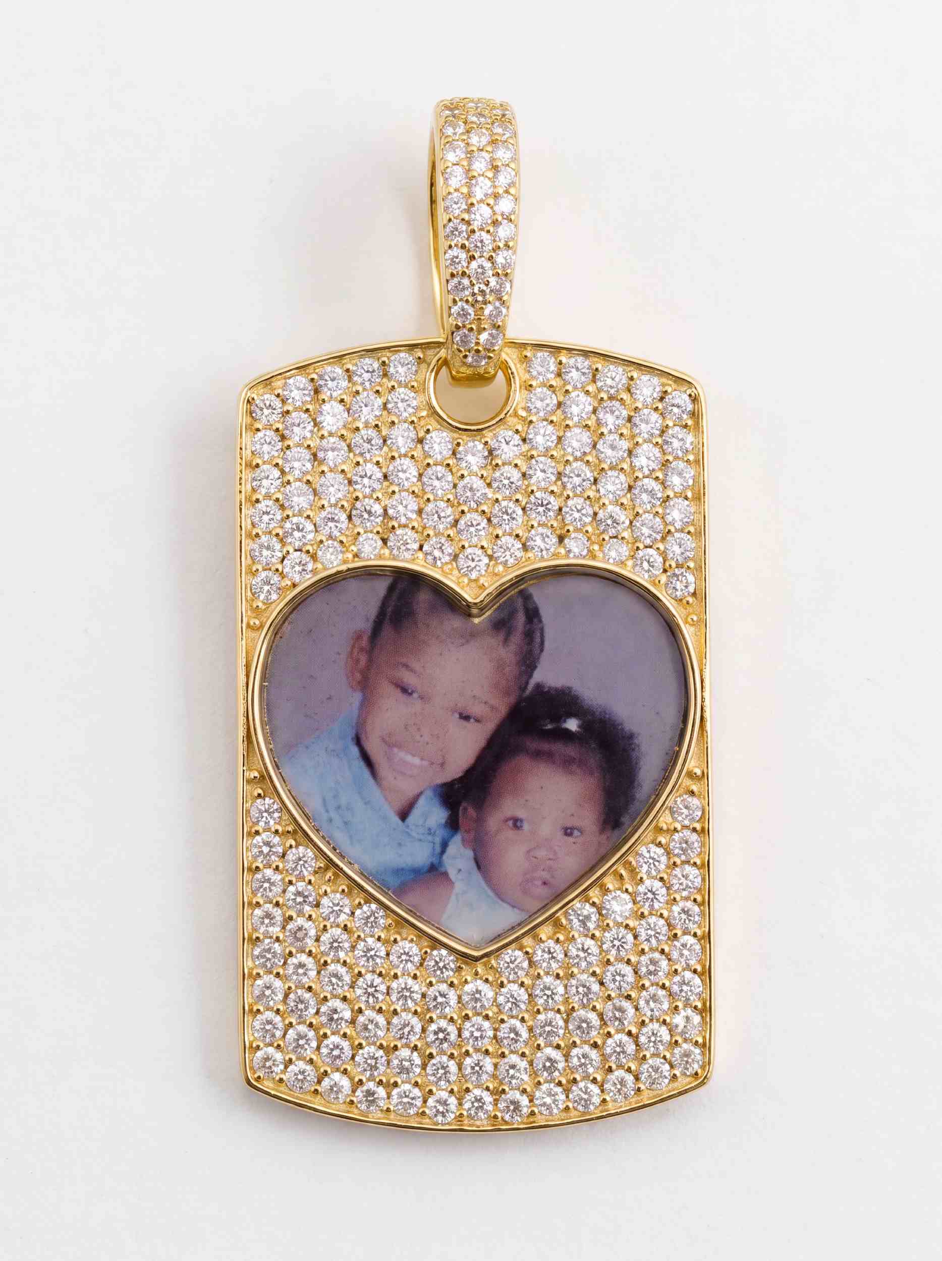 Moissanite Dog Tag Heart Photo Pendant 14K Gold (view 10 of 13)