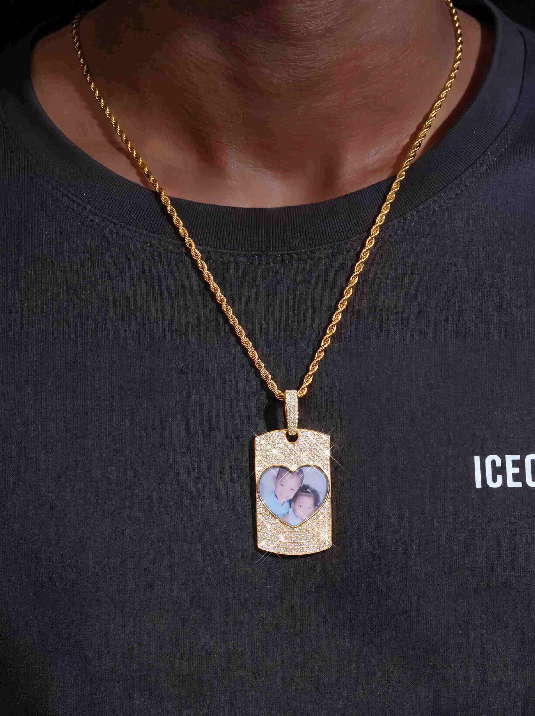 Moissanite Dog Tag Heart Photo Pendant 14K Gold (view 13 of 13)