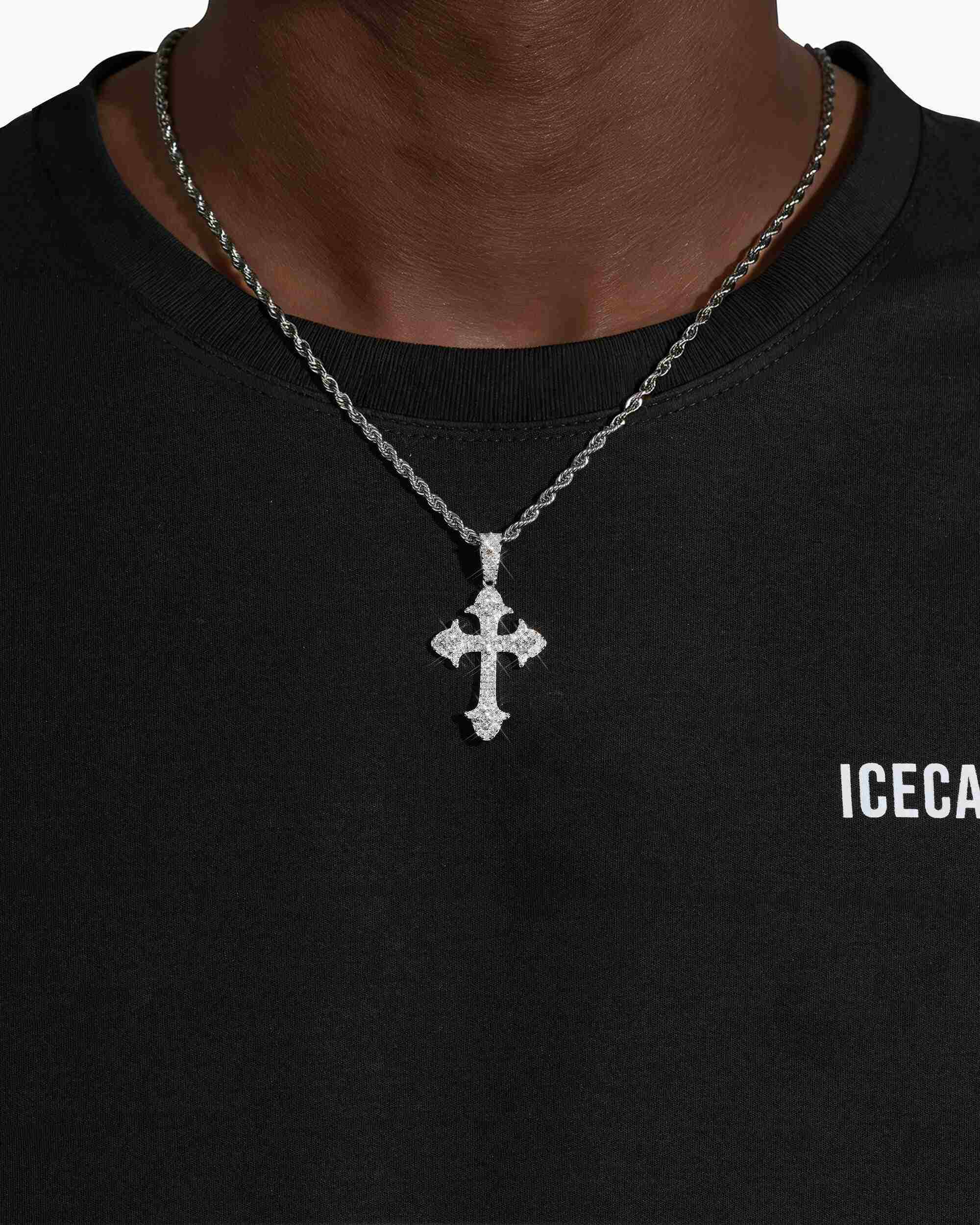 Moissanite Fleur Cross Pendant 14K Gold (view 2 of 9)