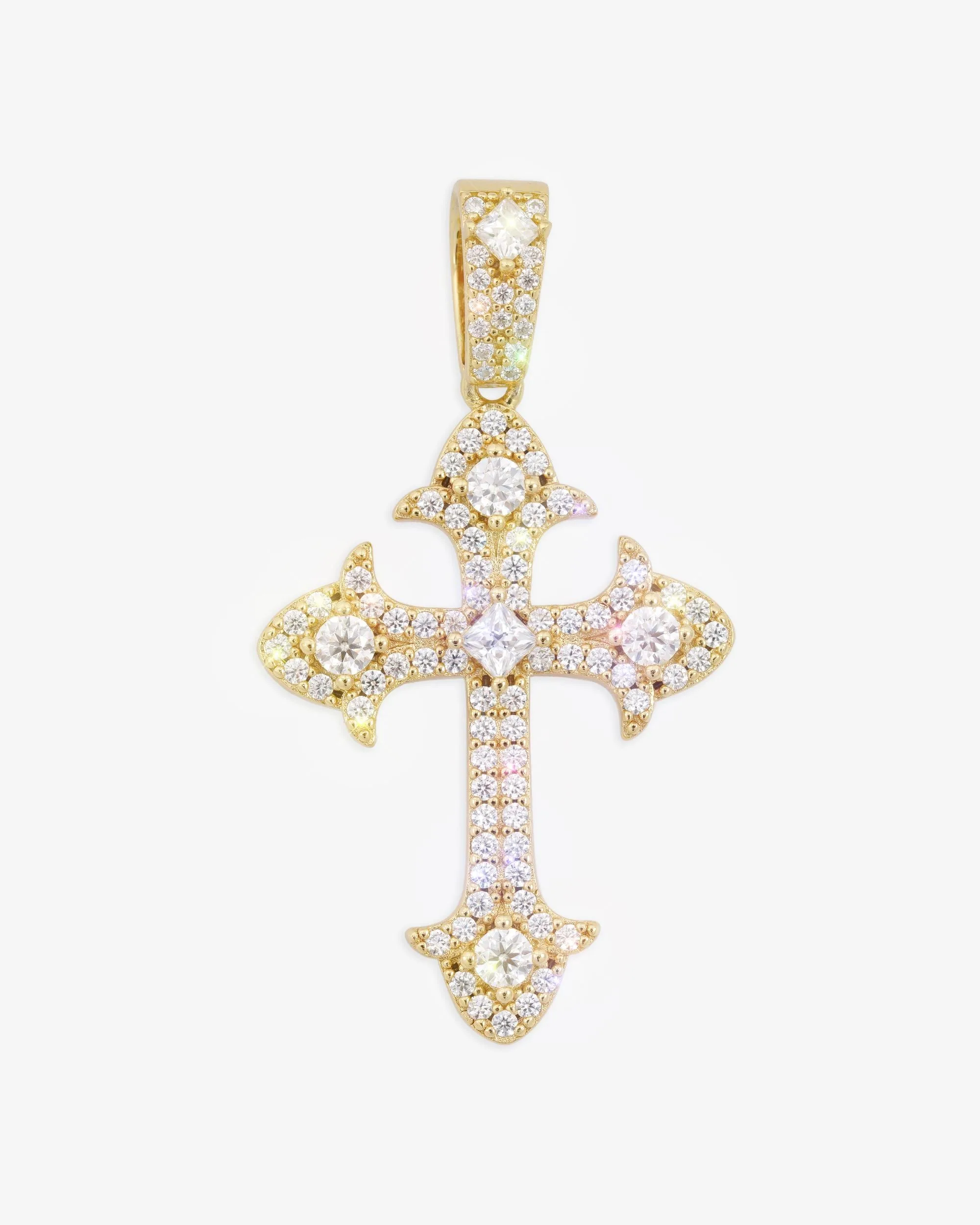Moissanite Fleur Cross Pendant 14K Gold (view 6 of 9)