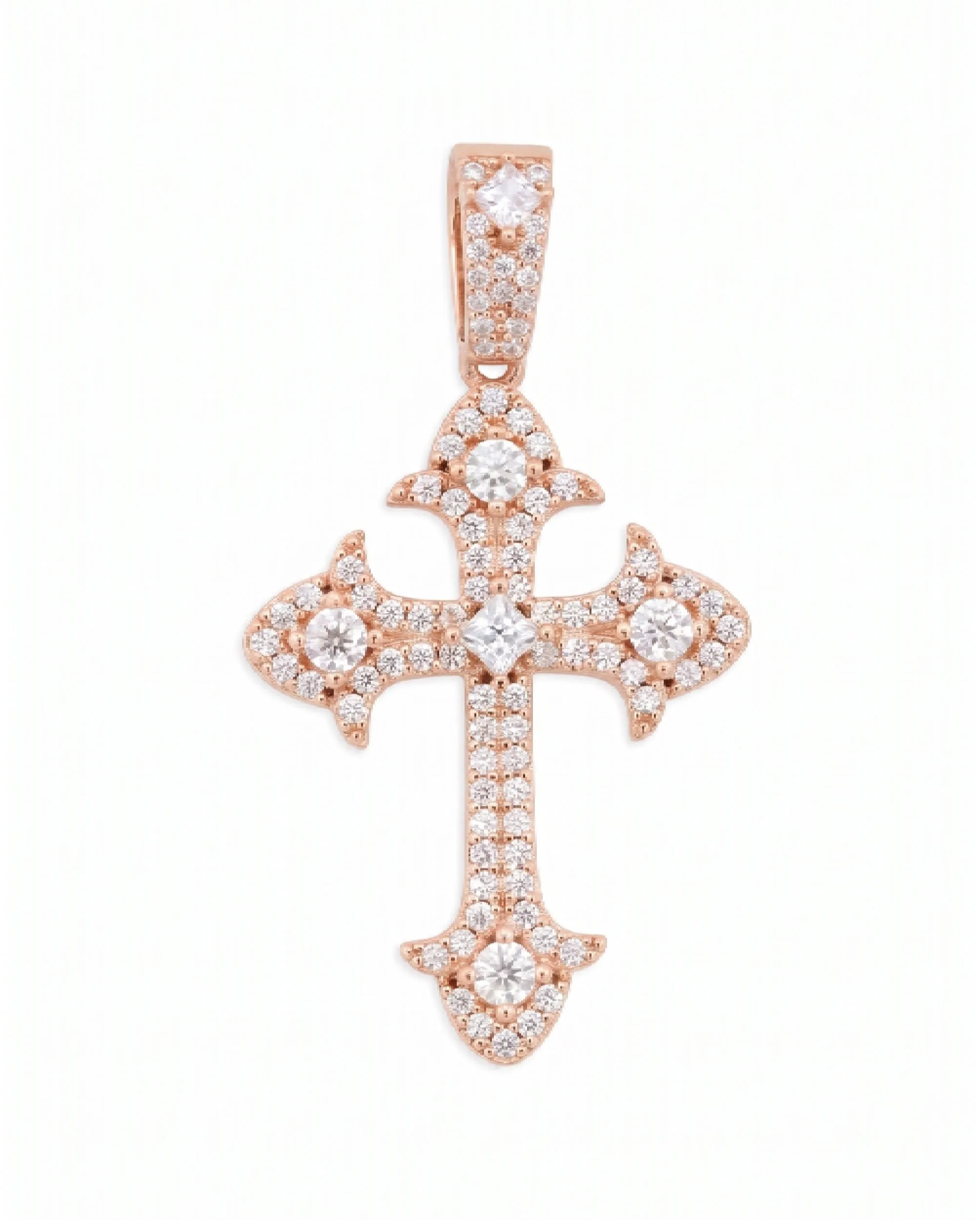 Moissanite Fleur Cross Pendant 14K Gold (view 8 of 9)