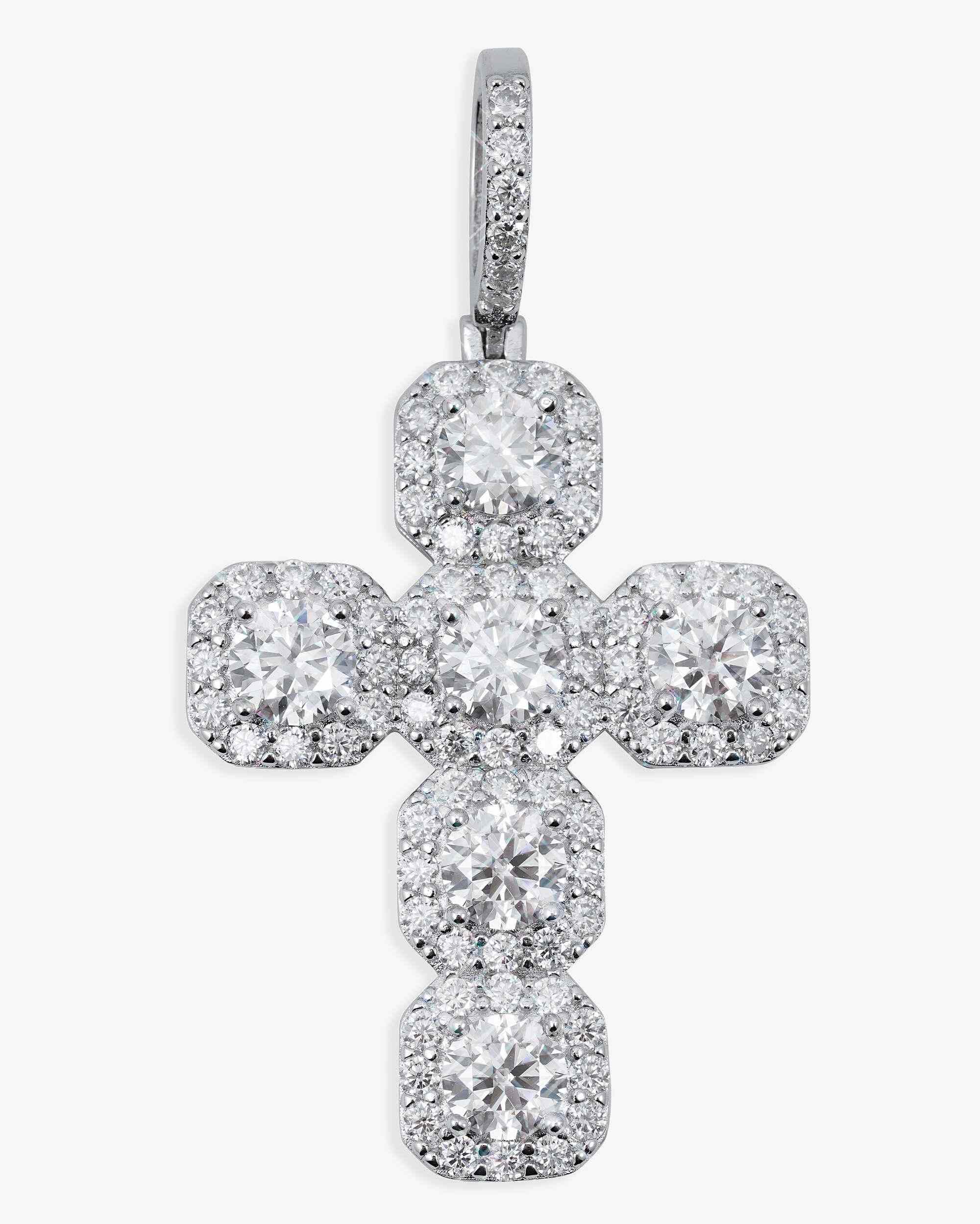 Moissanite Halo Cross Pendant 14K Gold