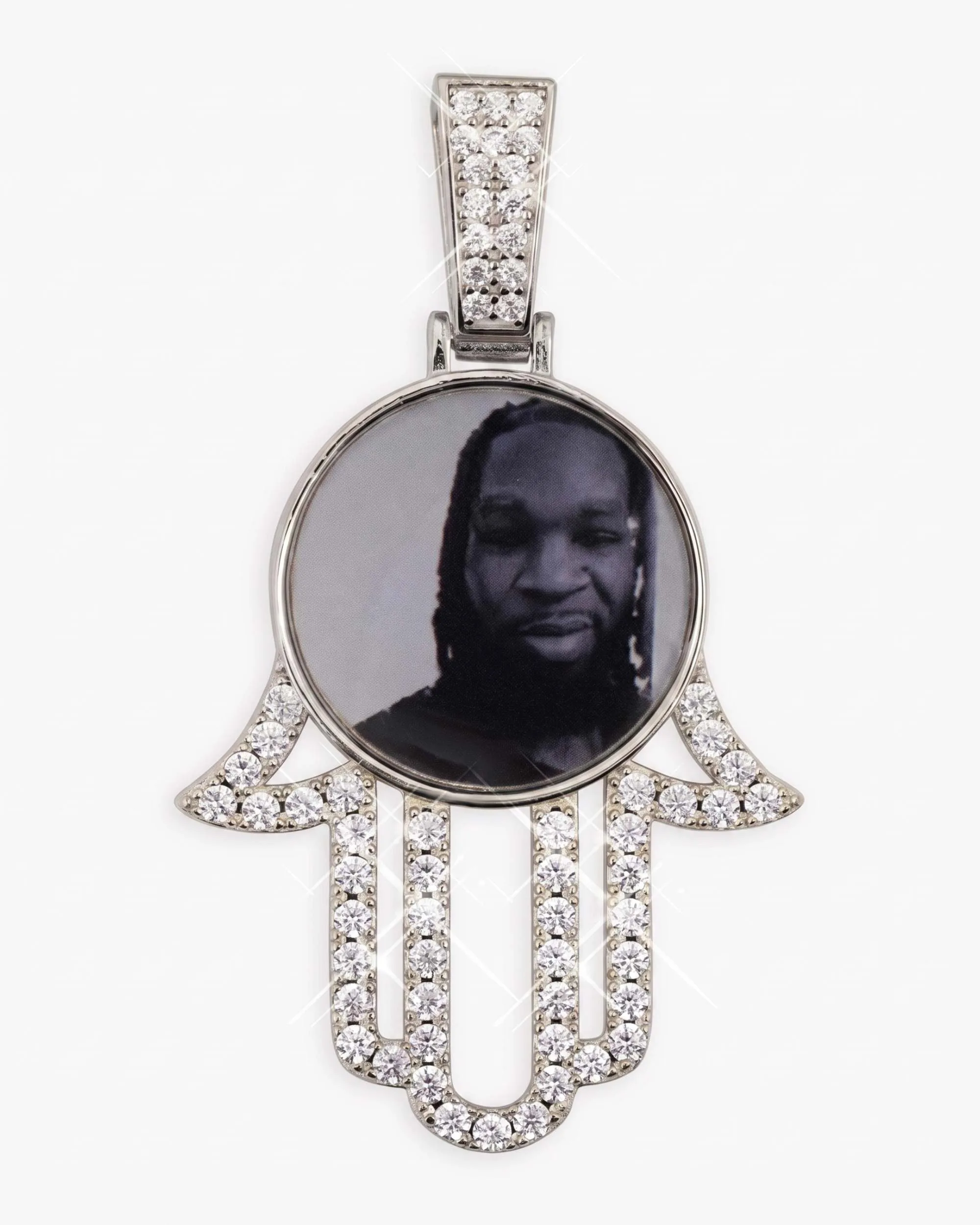 Moissanite Hamsa Hand Photo Pendant 14K Gold (view 9 of 12)