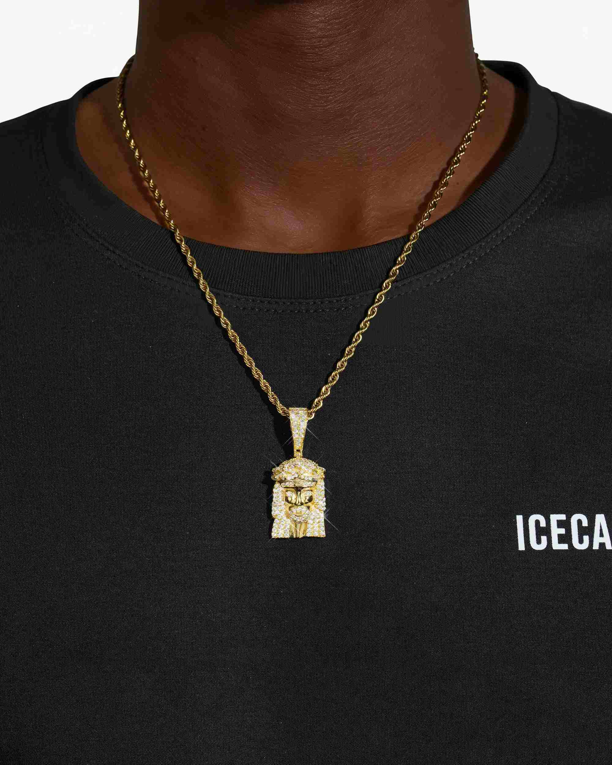 Moissanite Hollow Back Mini Jesus Pendant 14K Gold (view 6 of 8)