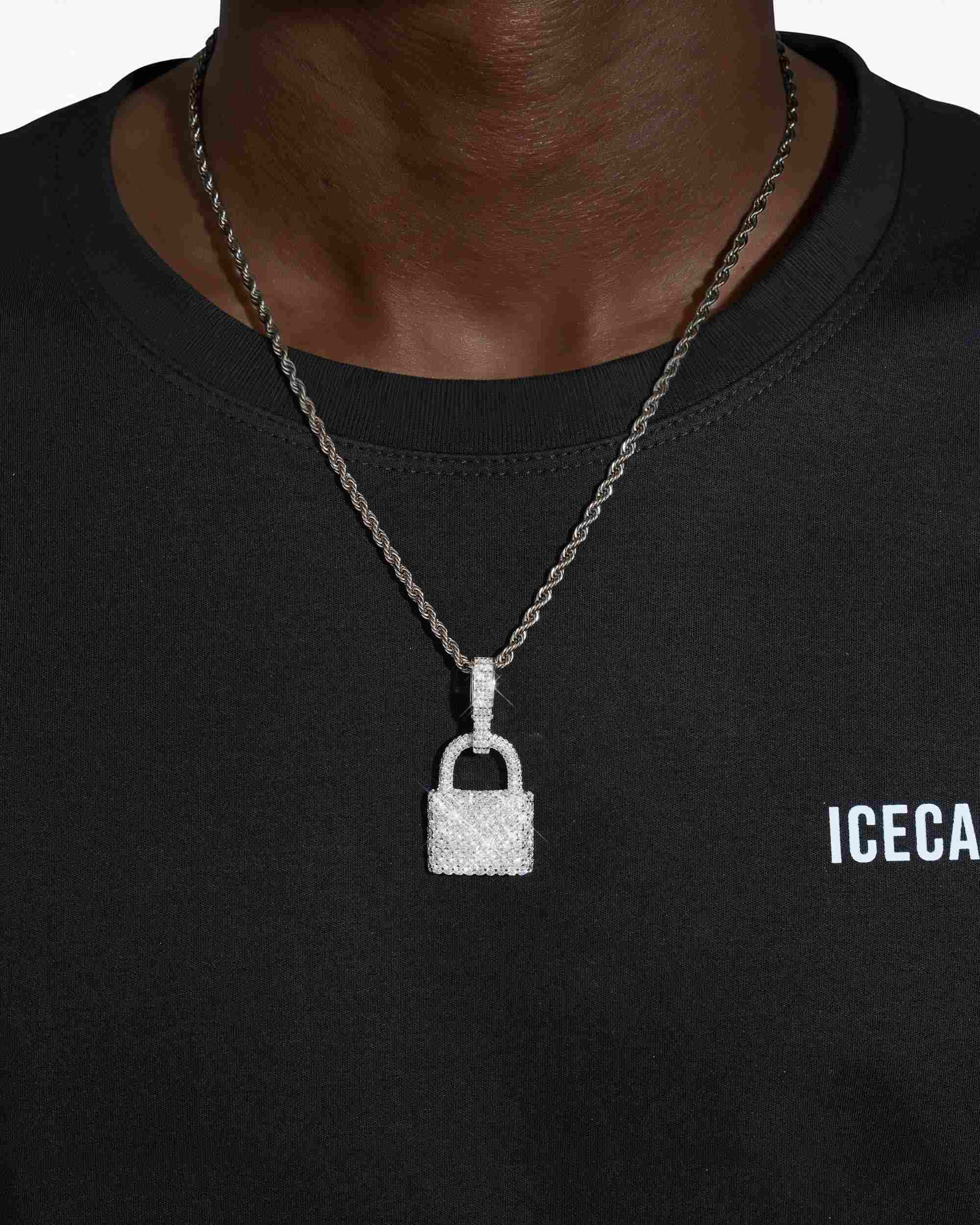 Moissanite Padlock Pendant 14K Gold (view 2 of 13)
