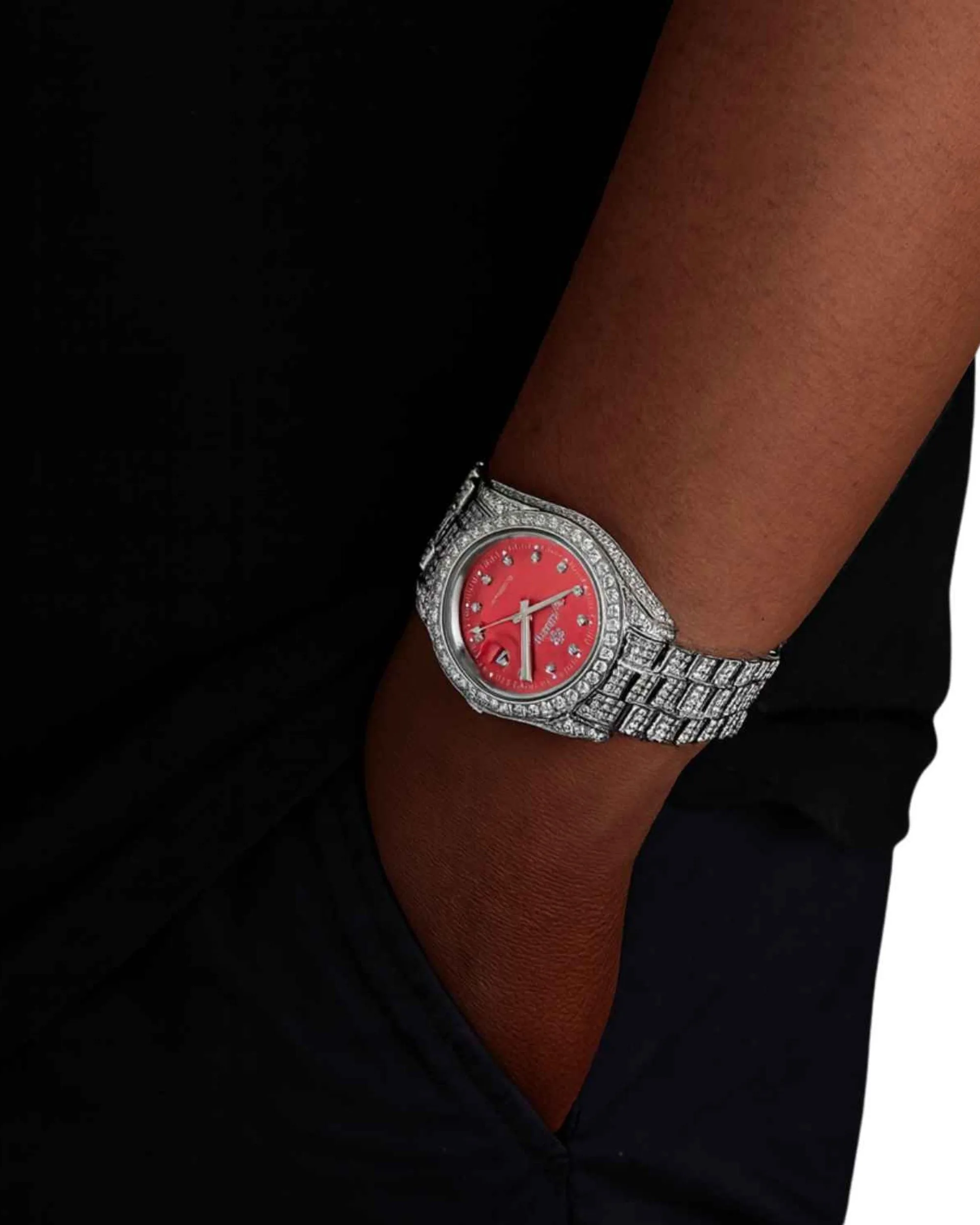 Moissanite Presidential Watch | Red Face | 41MM | 13.3CT Iced Out | 14K Yellow Gold (view 2 of 4)