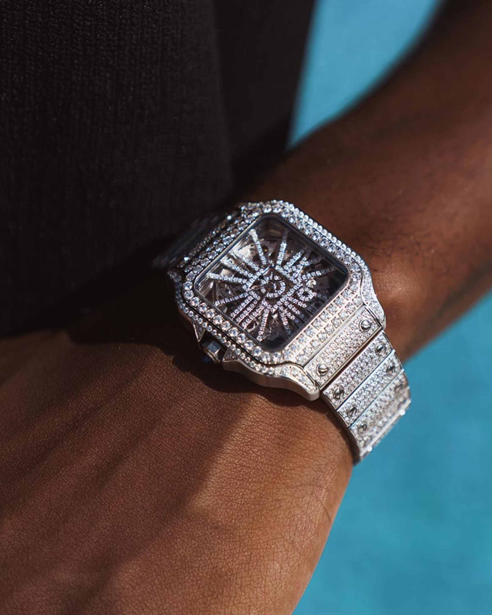 Moissanite Skeleton Watch | 42MM | 14K White Gold | 14.1CT Bust Down (view 3 of 11)