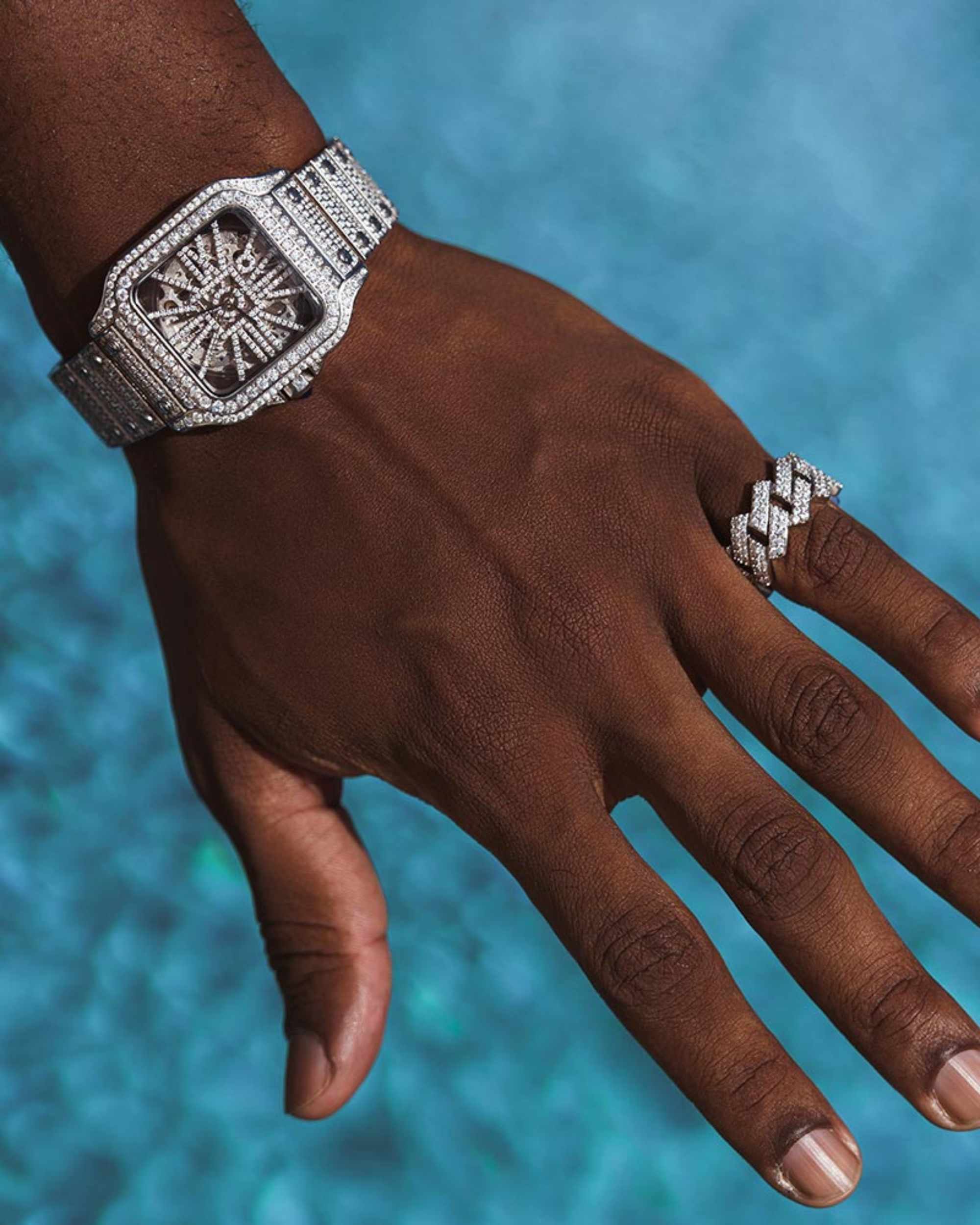 Moissanite Skeleton Watch | 42MM | 14K White Gold | 14.1CT Bust Down (view 6 of 11)