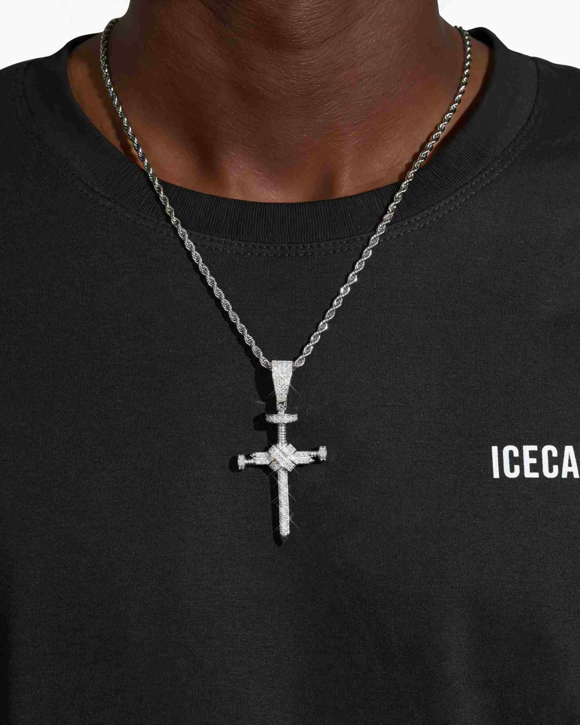 Moissanite Nail Cross Pendant 14K Gold (view 2 of 12)