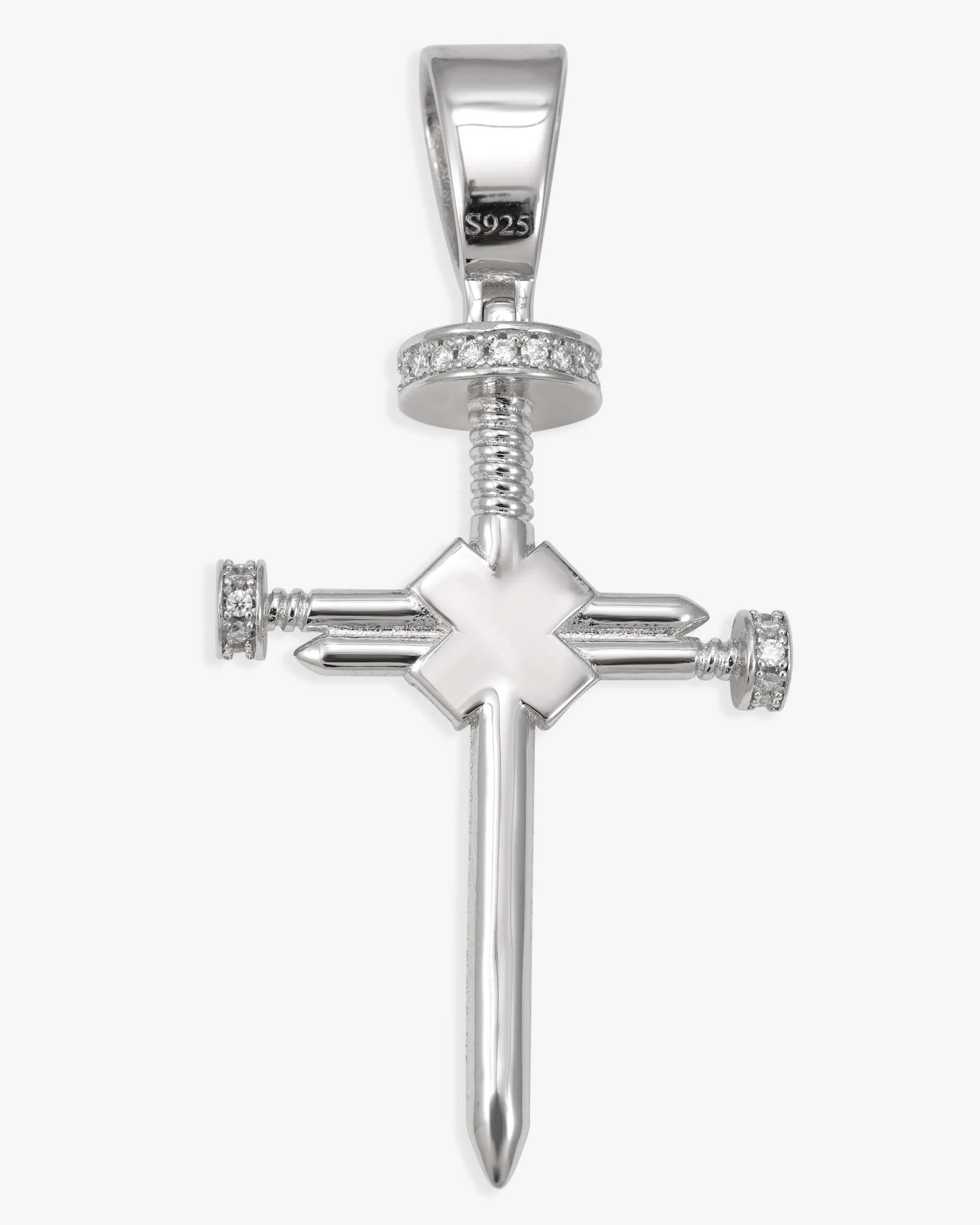 Moissanite Nail Cross Pendant 14K Gold (view 3 of 12)