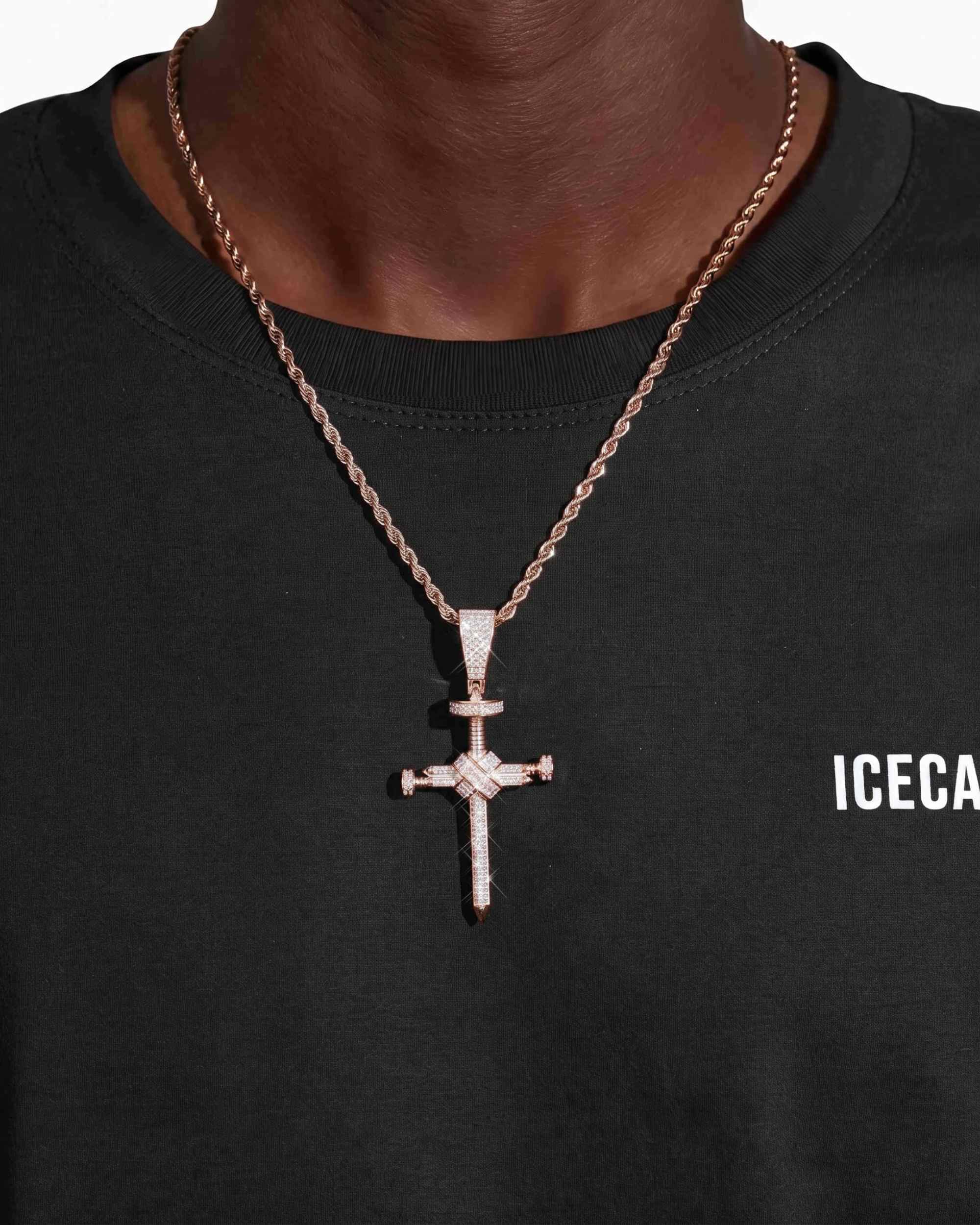 Moissanite Nail Cross Pendant 14K Gold (view 6 of 12)